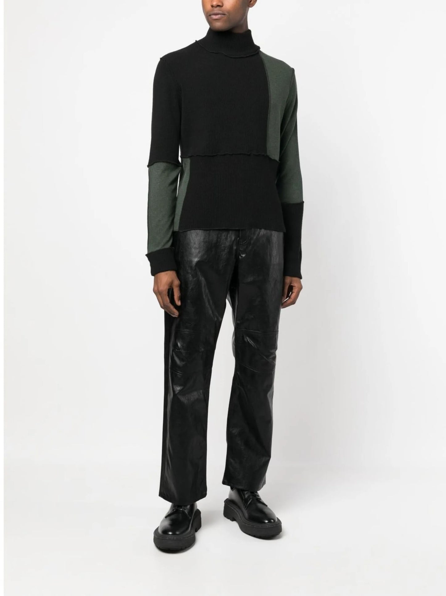 faux-leather straight-leg trousers