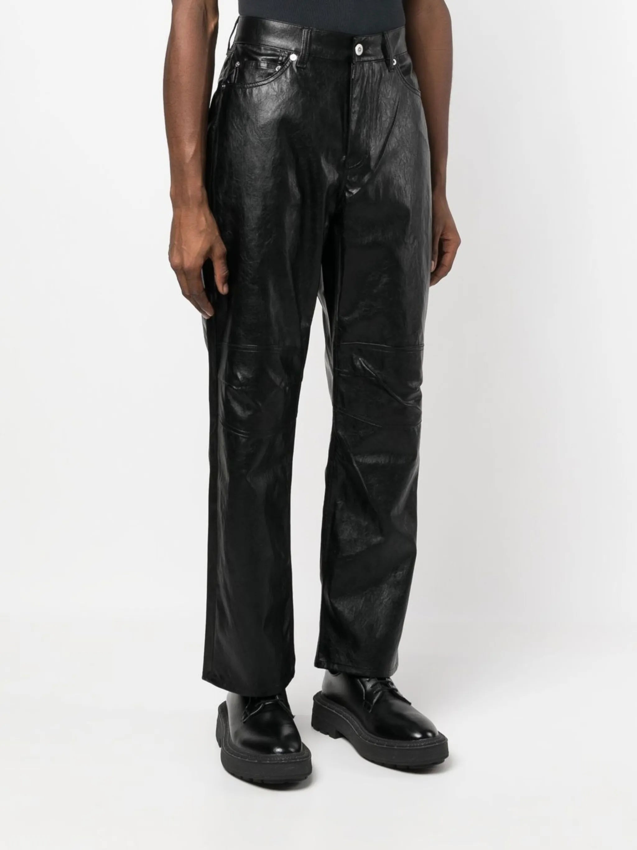 faux-leather straight-leg trousers