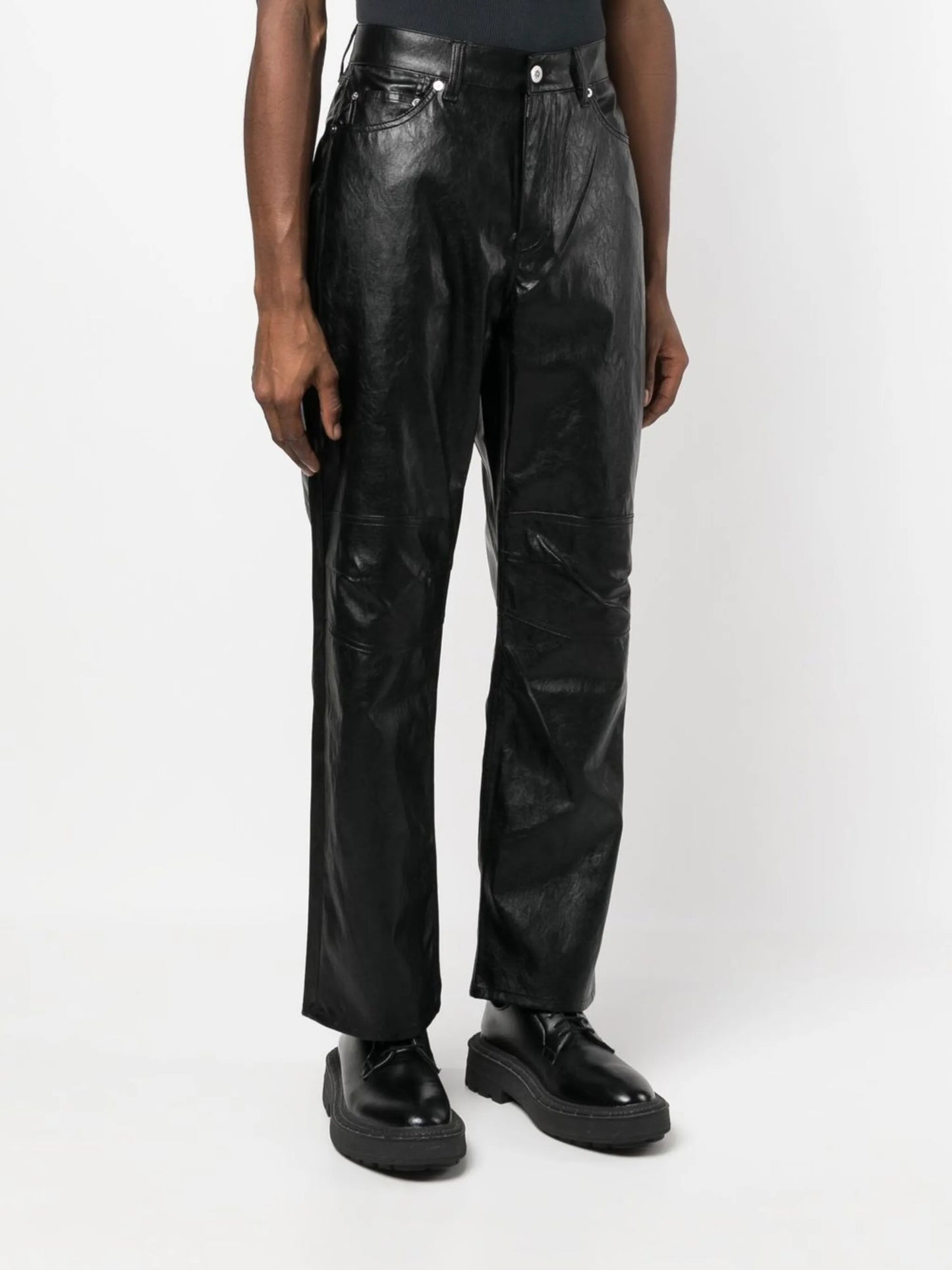 faux-leather straight-leg trousers