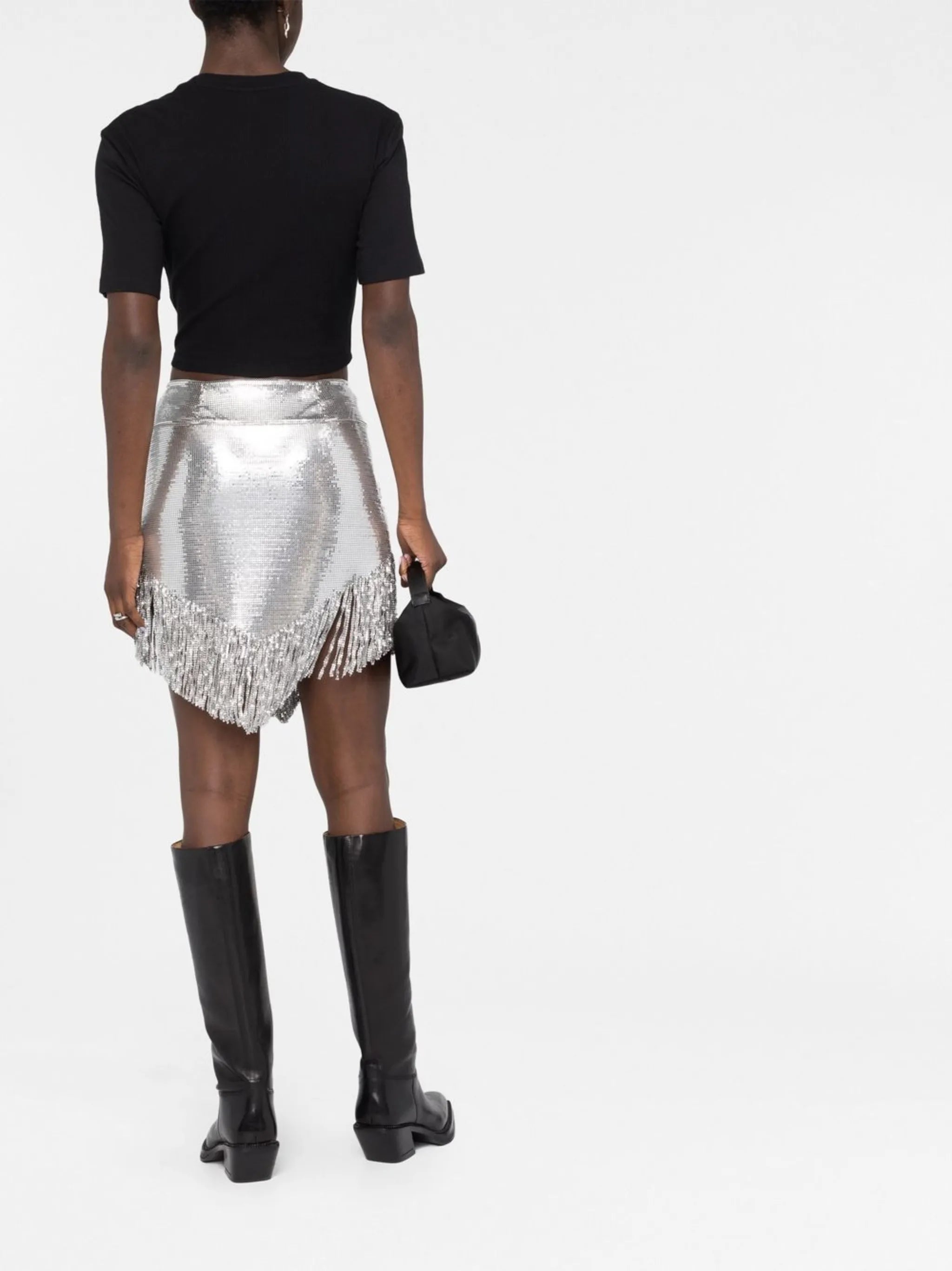 buttoned fringed miniskirt