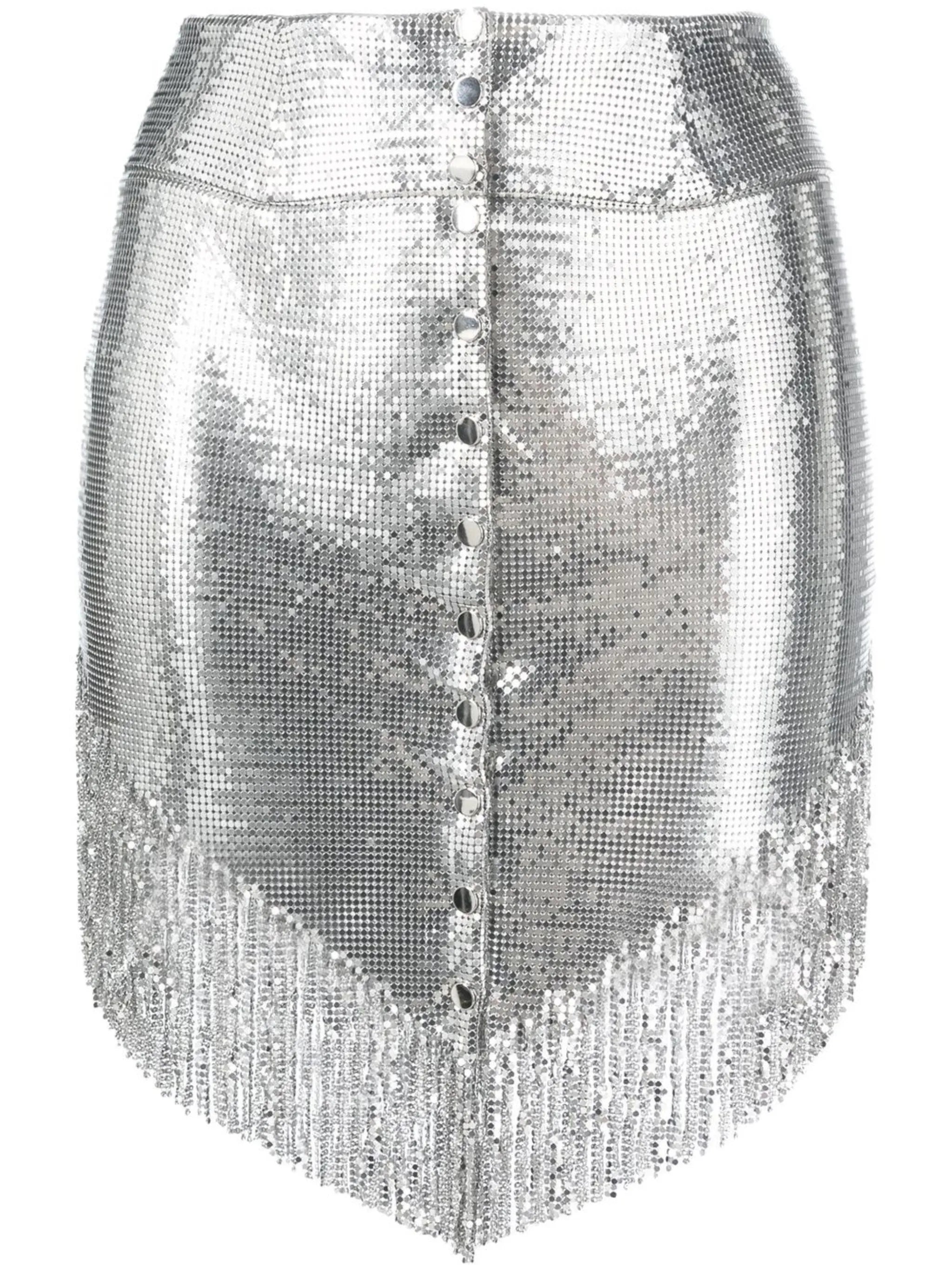 buttoned fringed miniskirt