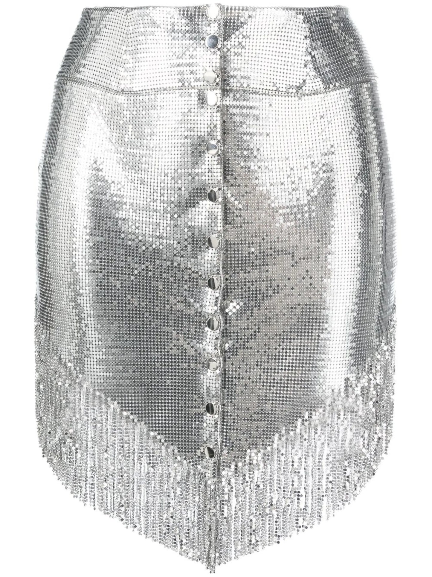 buttoned fringed miniskirt