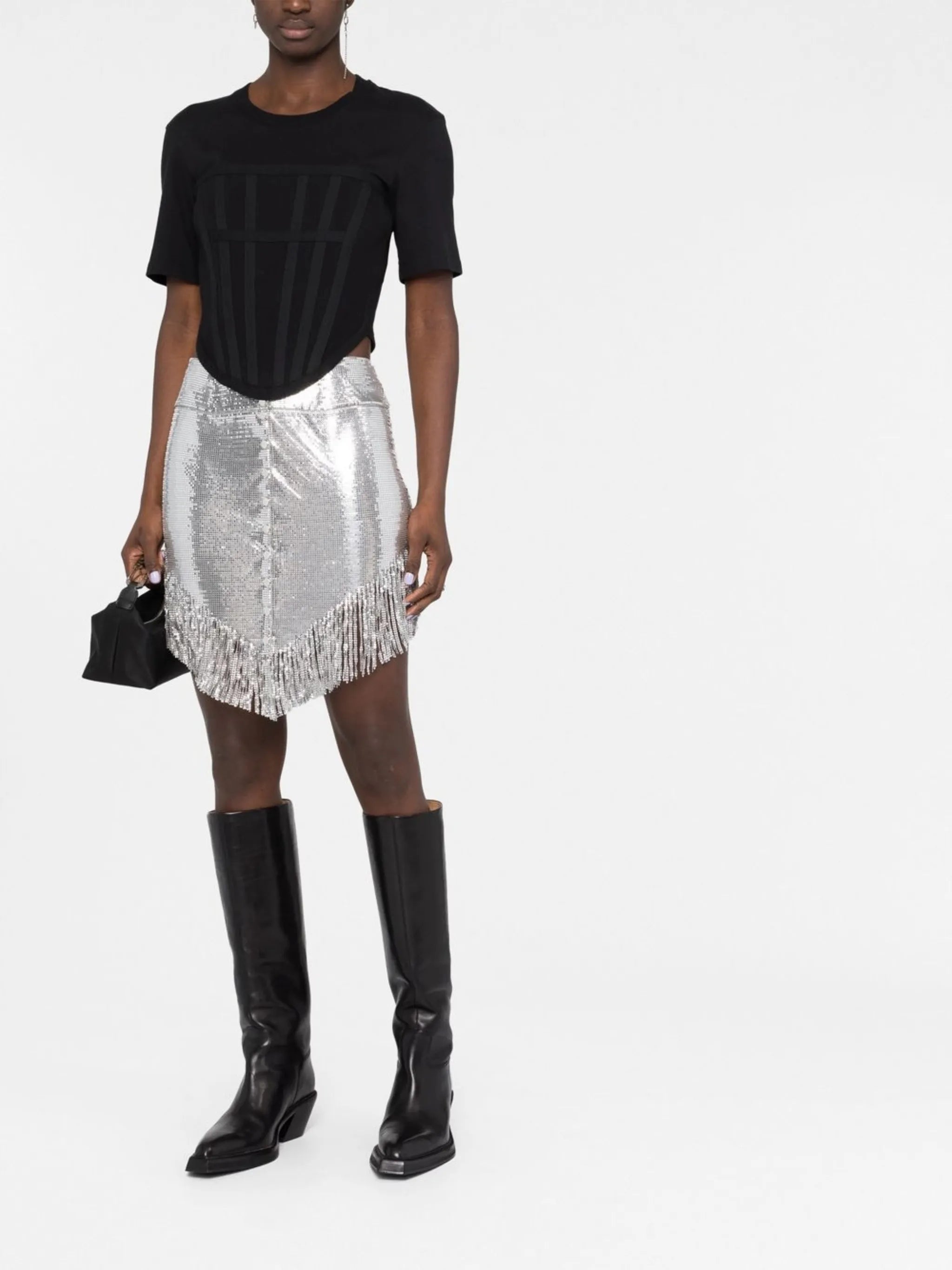buttoned fringed miniskirt