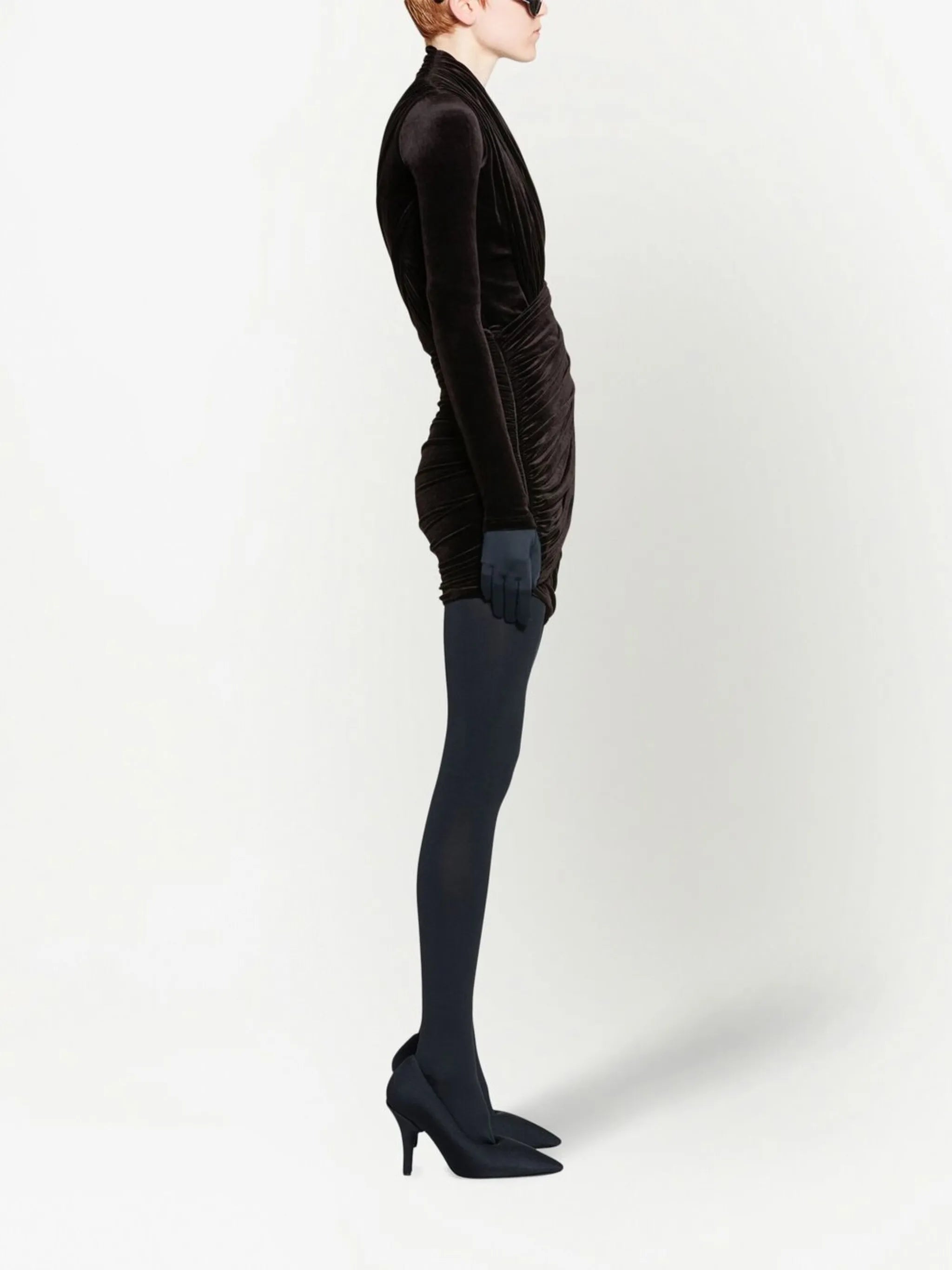 velvet long-sleeve mini dress