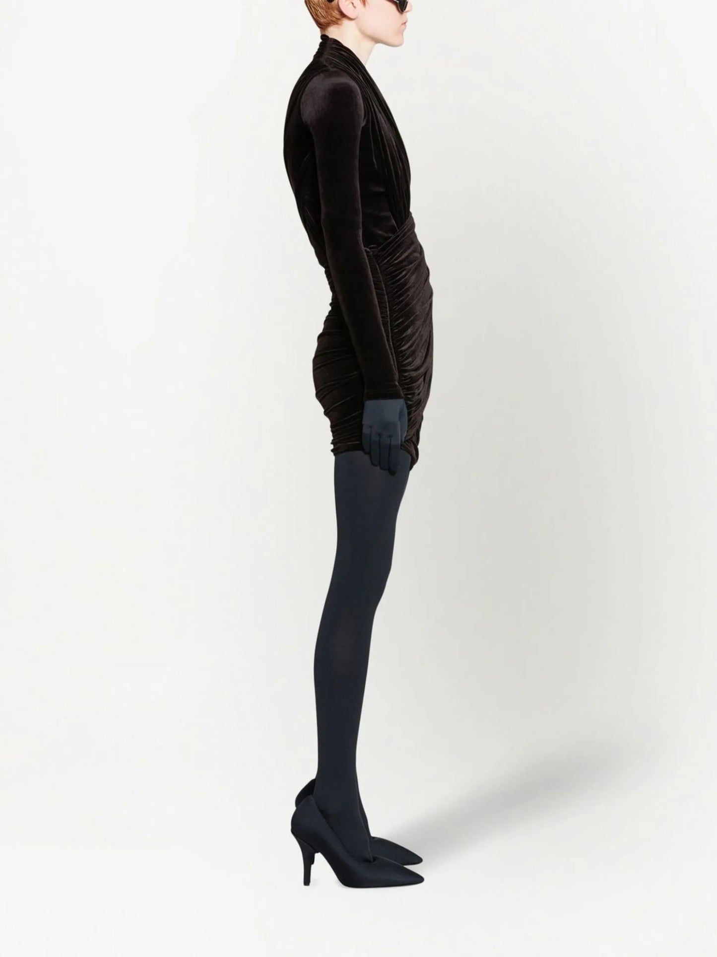 velvet long-sleeve mini dress