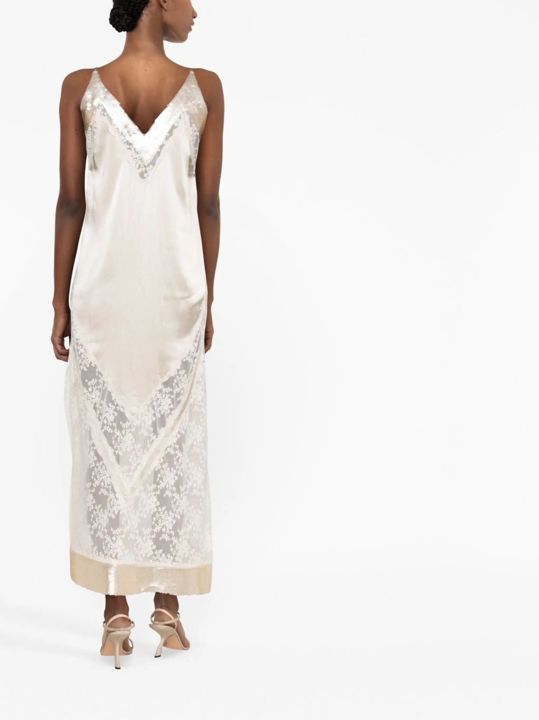 lace-panel midi dress