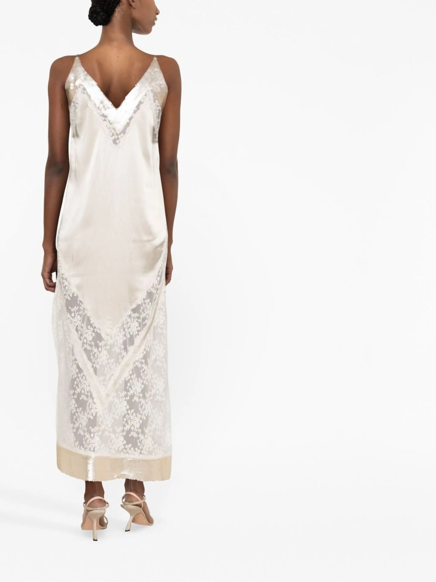lace-panel midi dress