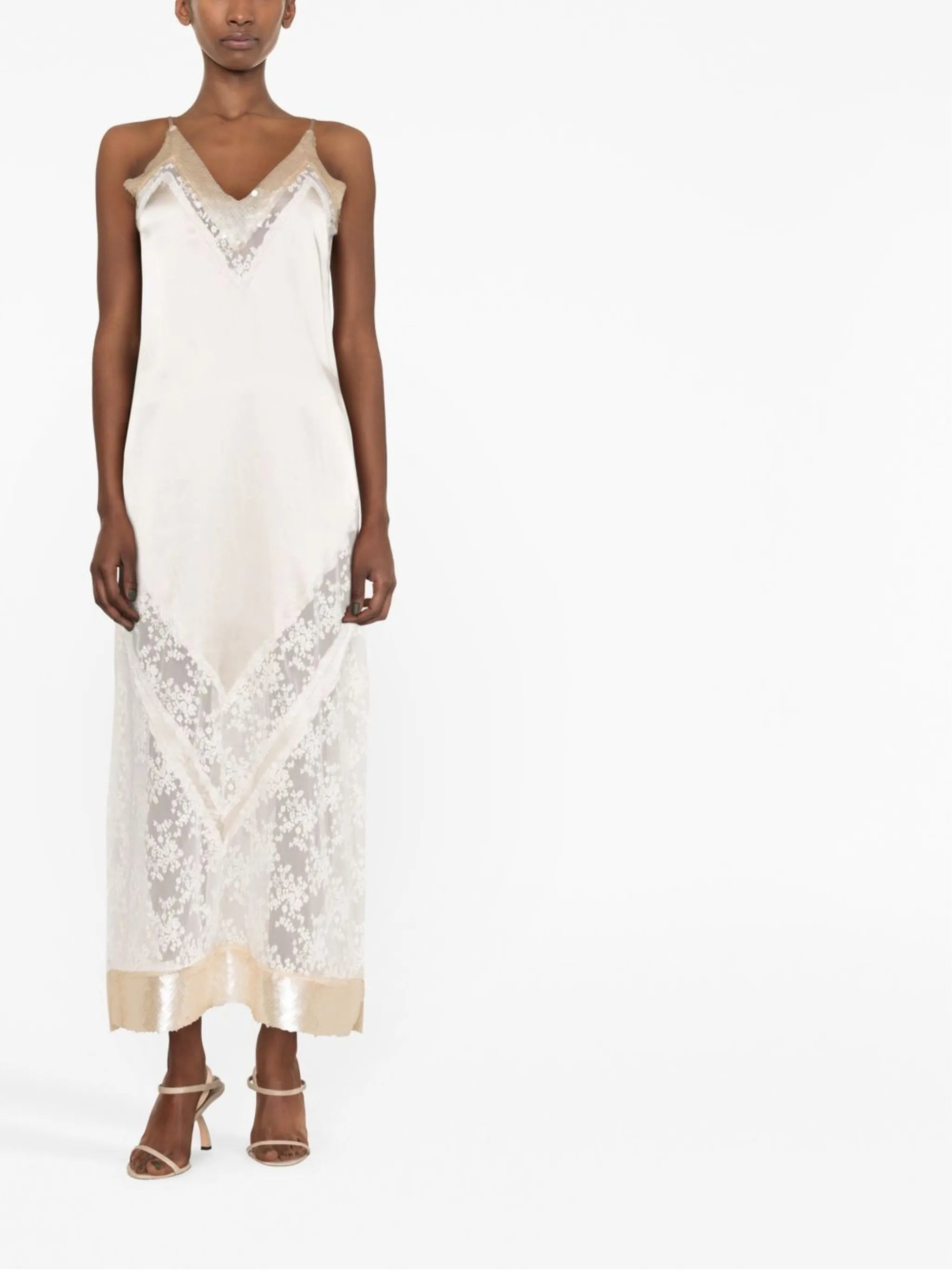lace-panel midi dress