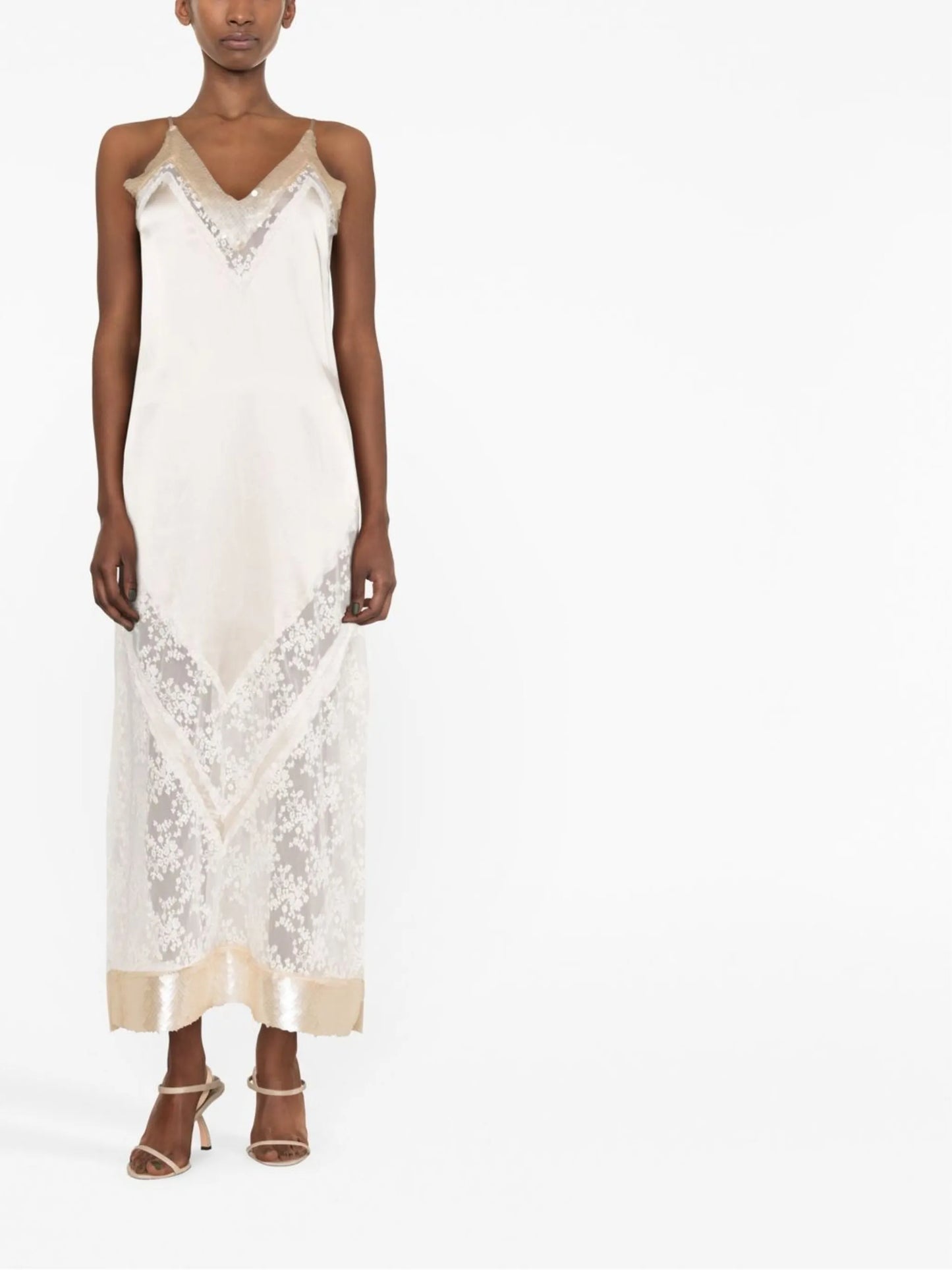 lace-panel midi dress