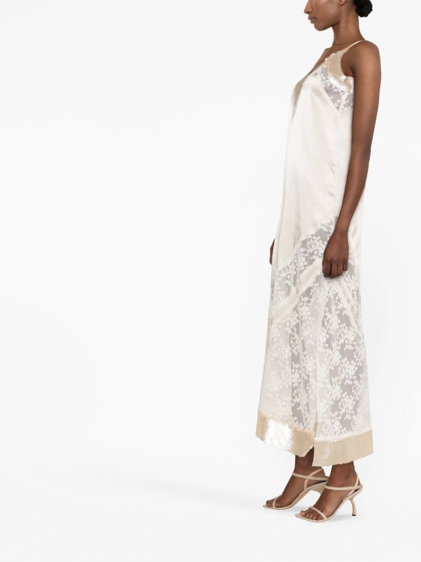 lace-panel midi dress