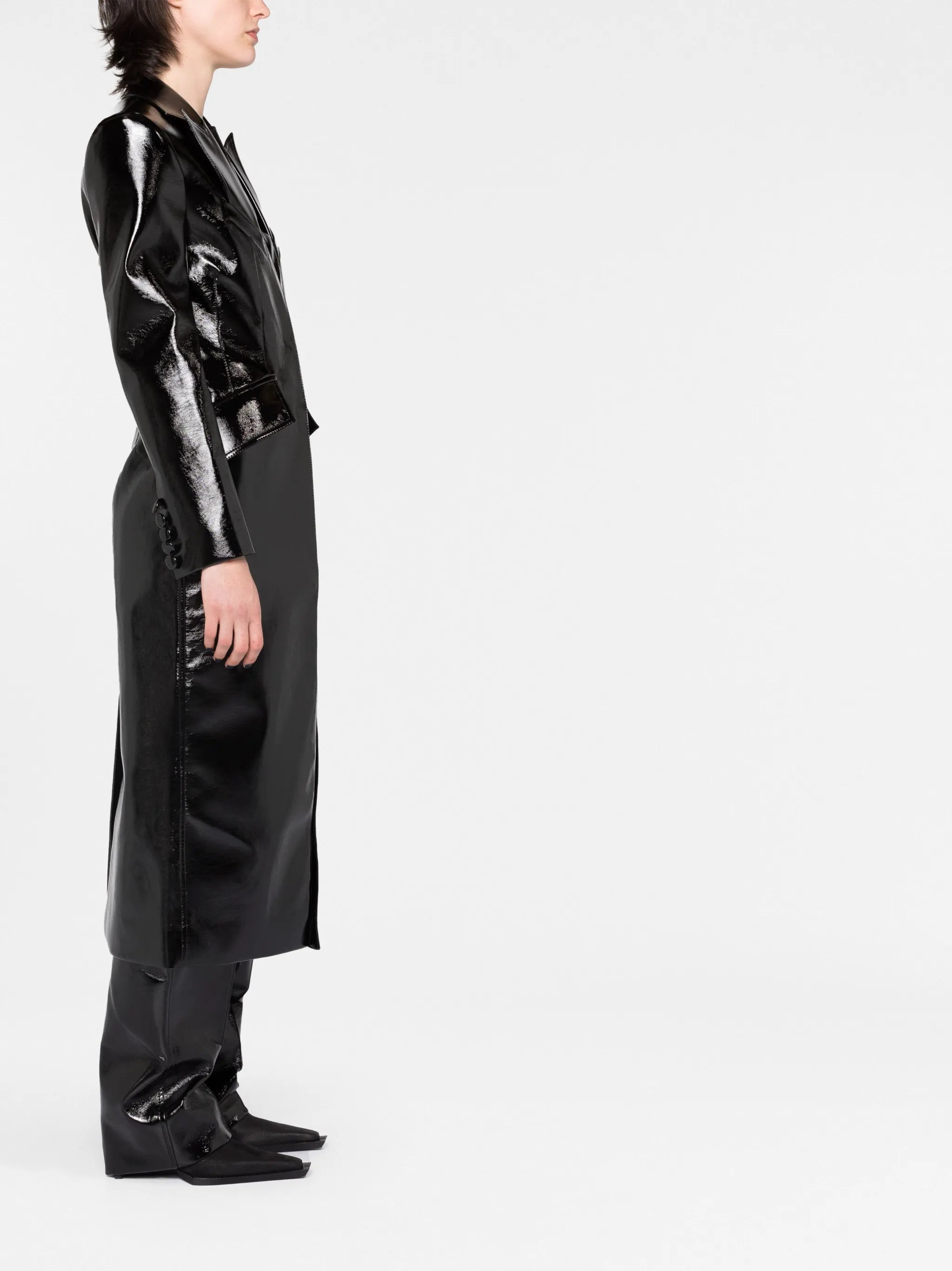 lacquered-finish single-breasted coat