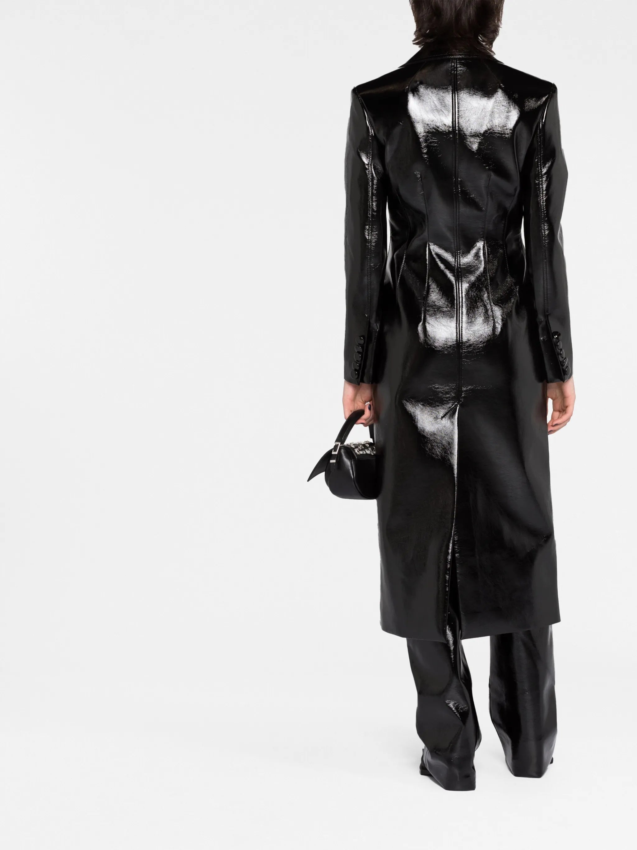 lacquered-finish single-breasted coat