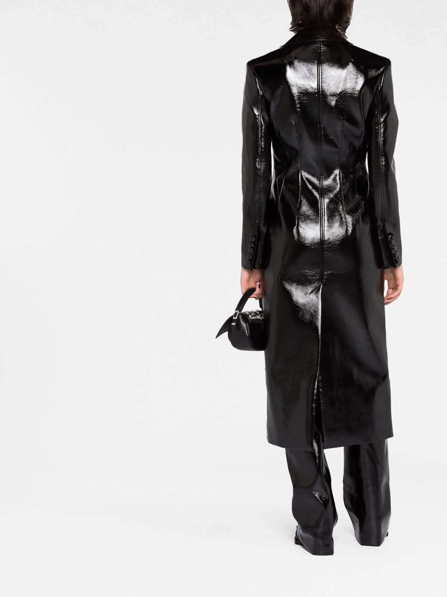 lacquered-finish single-breasted coat