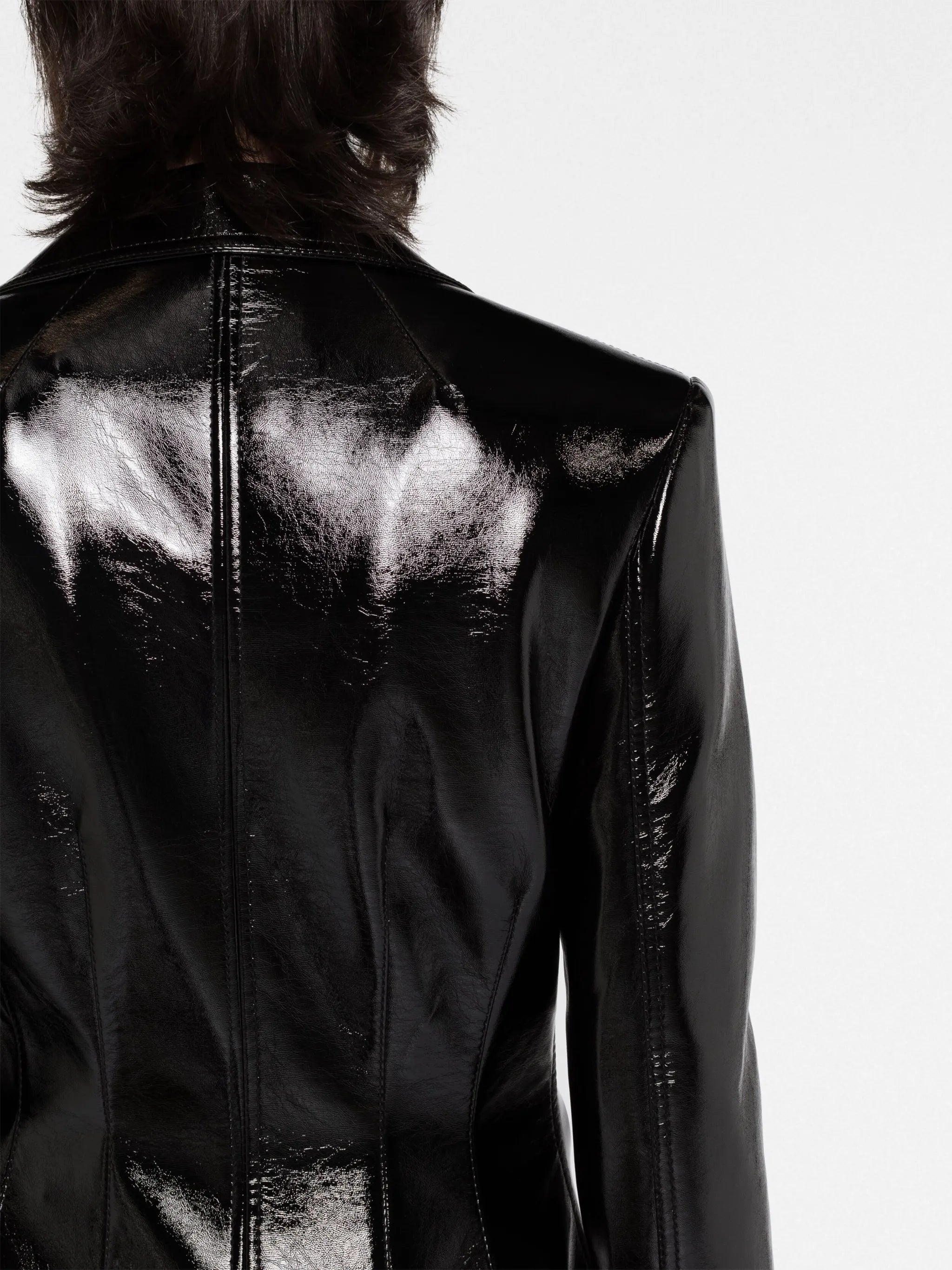 lacquered-finish single-breasted coat