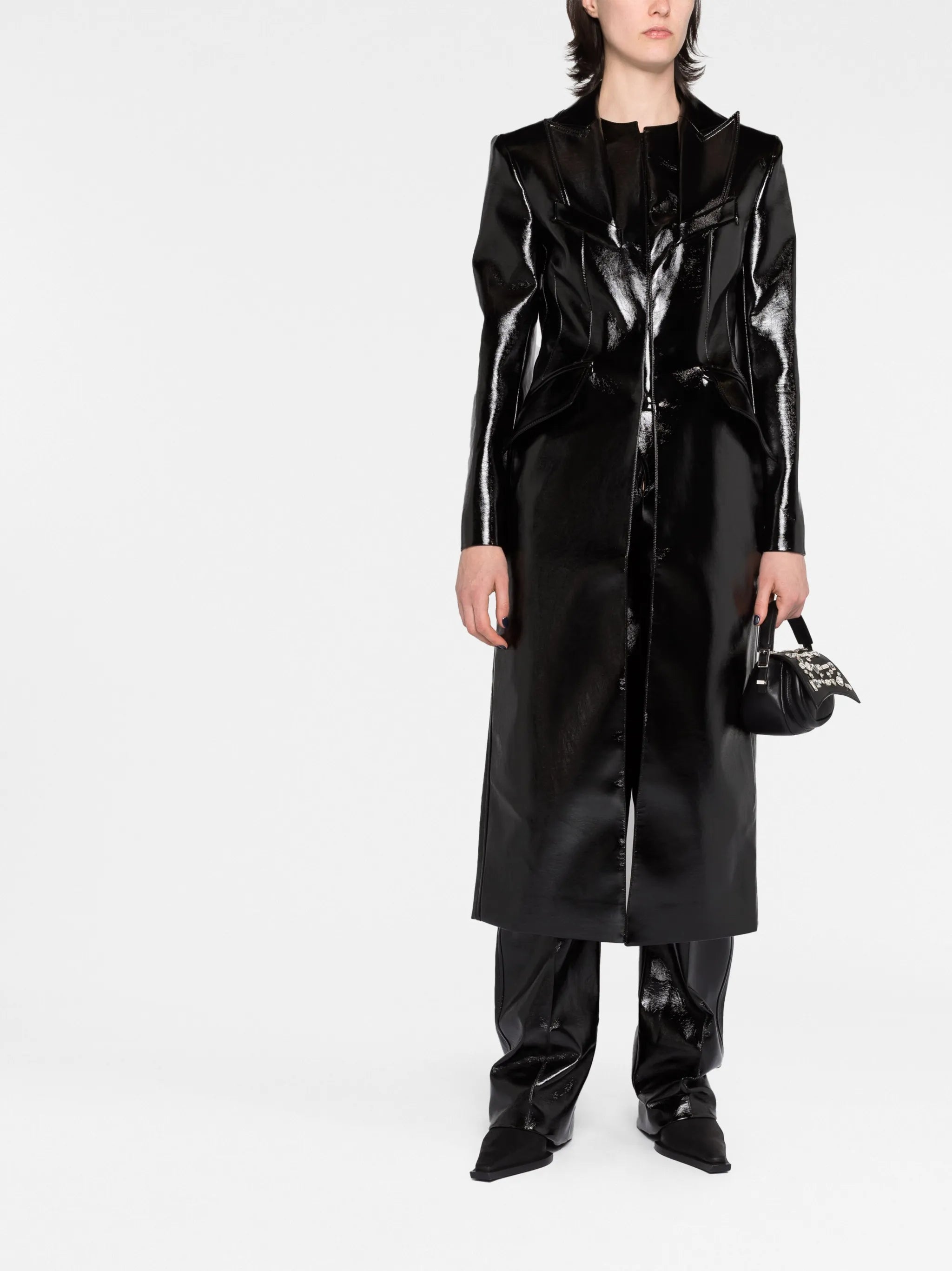 lacquered-finish single-breasted coat