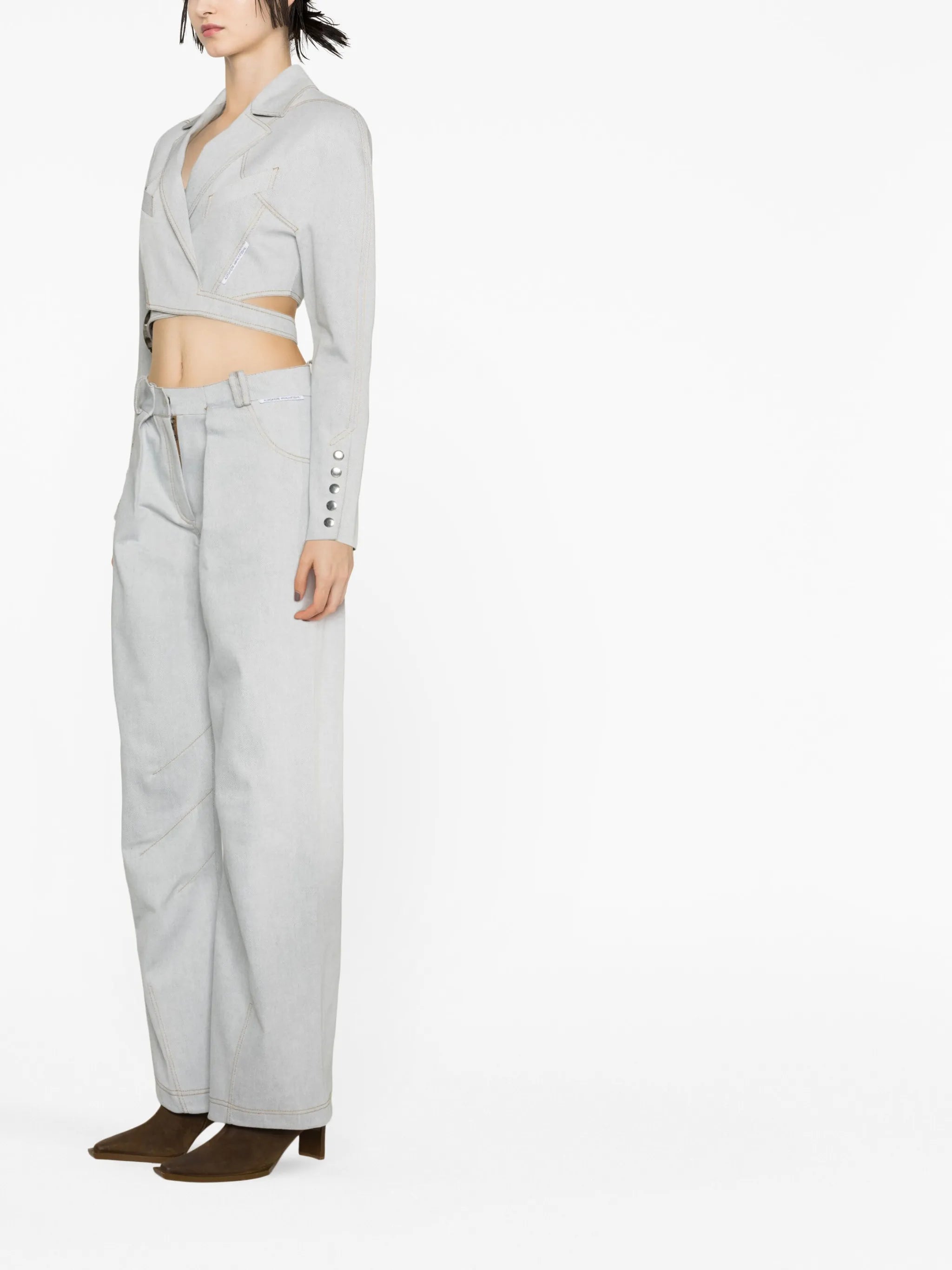 belted cropped denim jacket