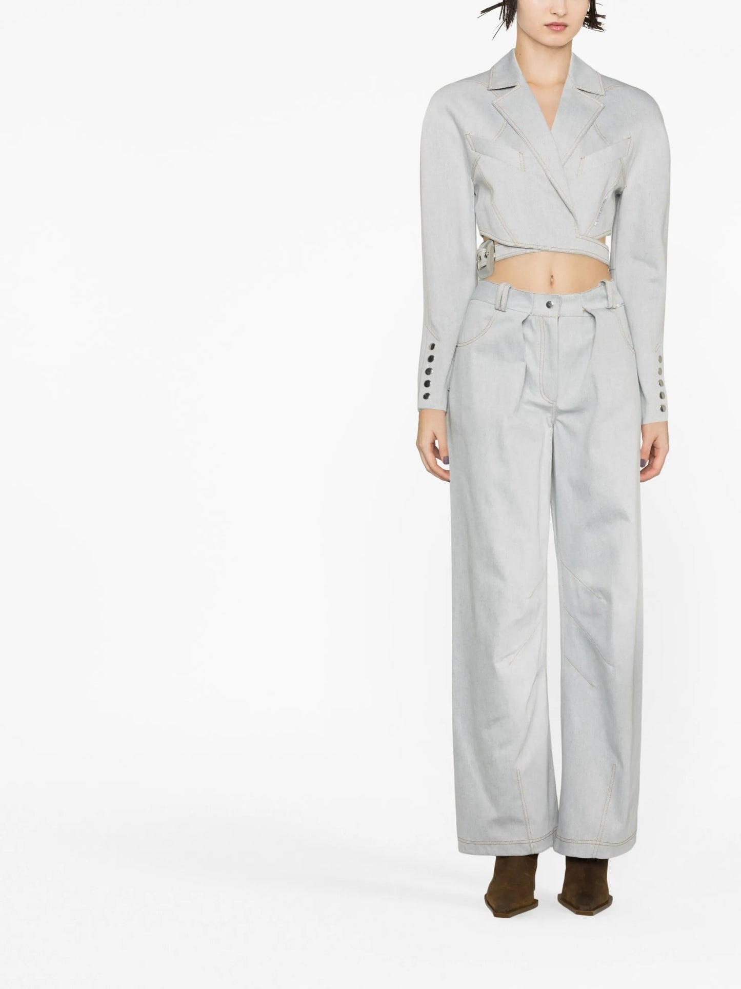 belted cropped denim jacket