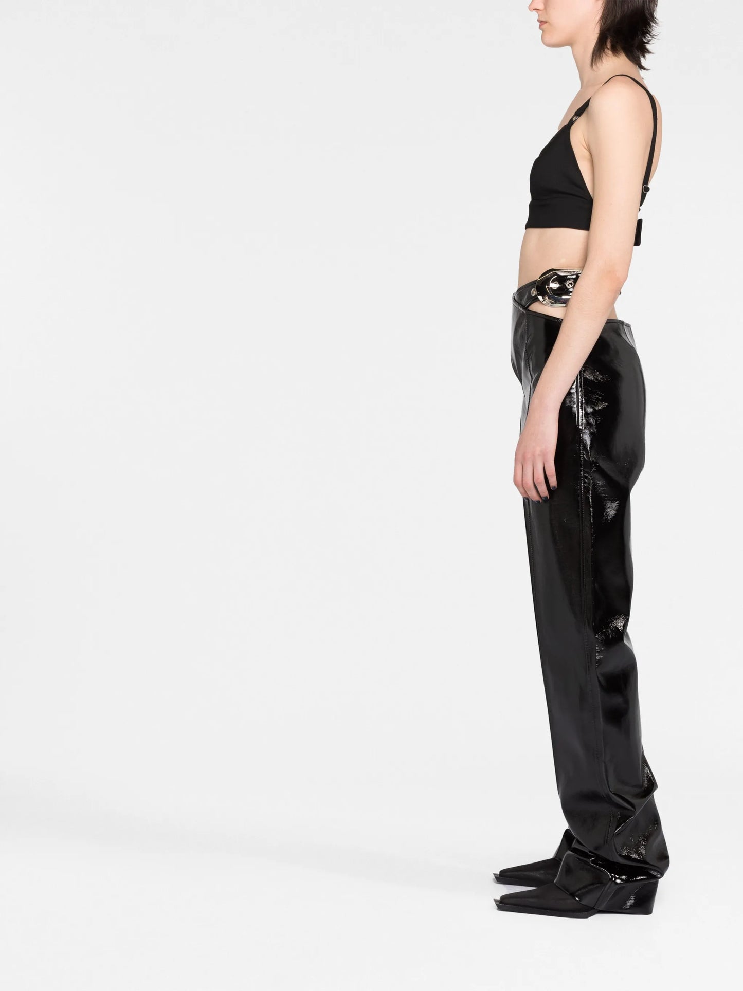 lacquered-finish high-waisted trousers