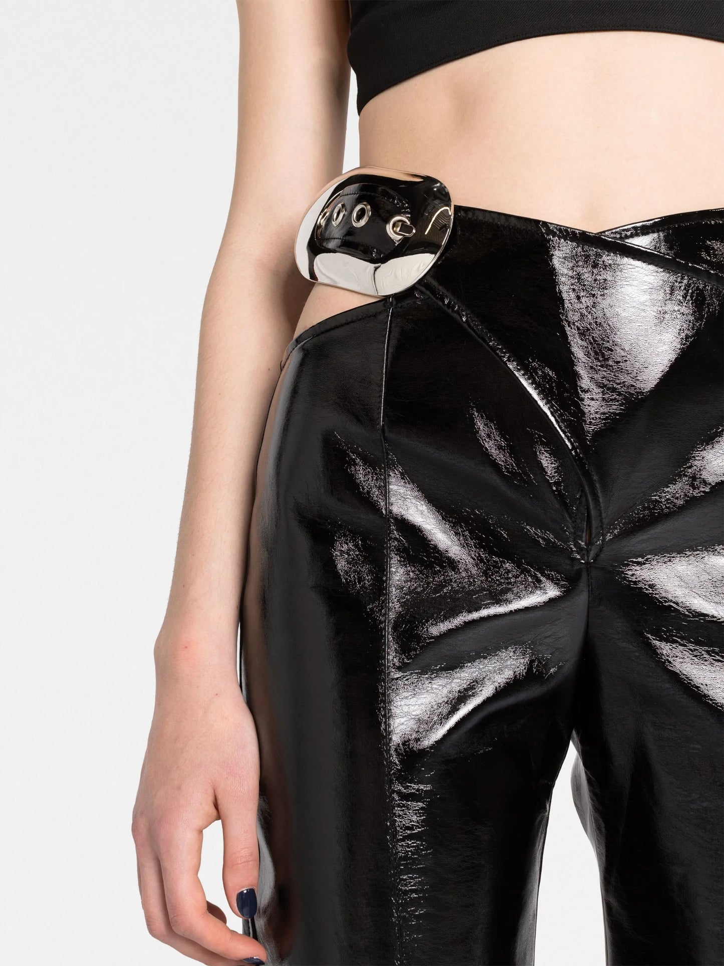 lacquered-finish high-waisted trousers