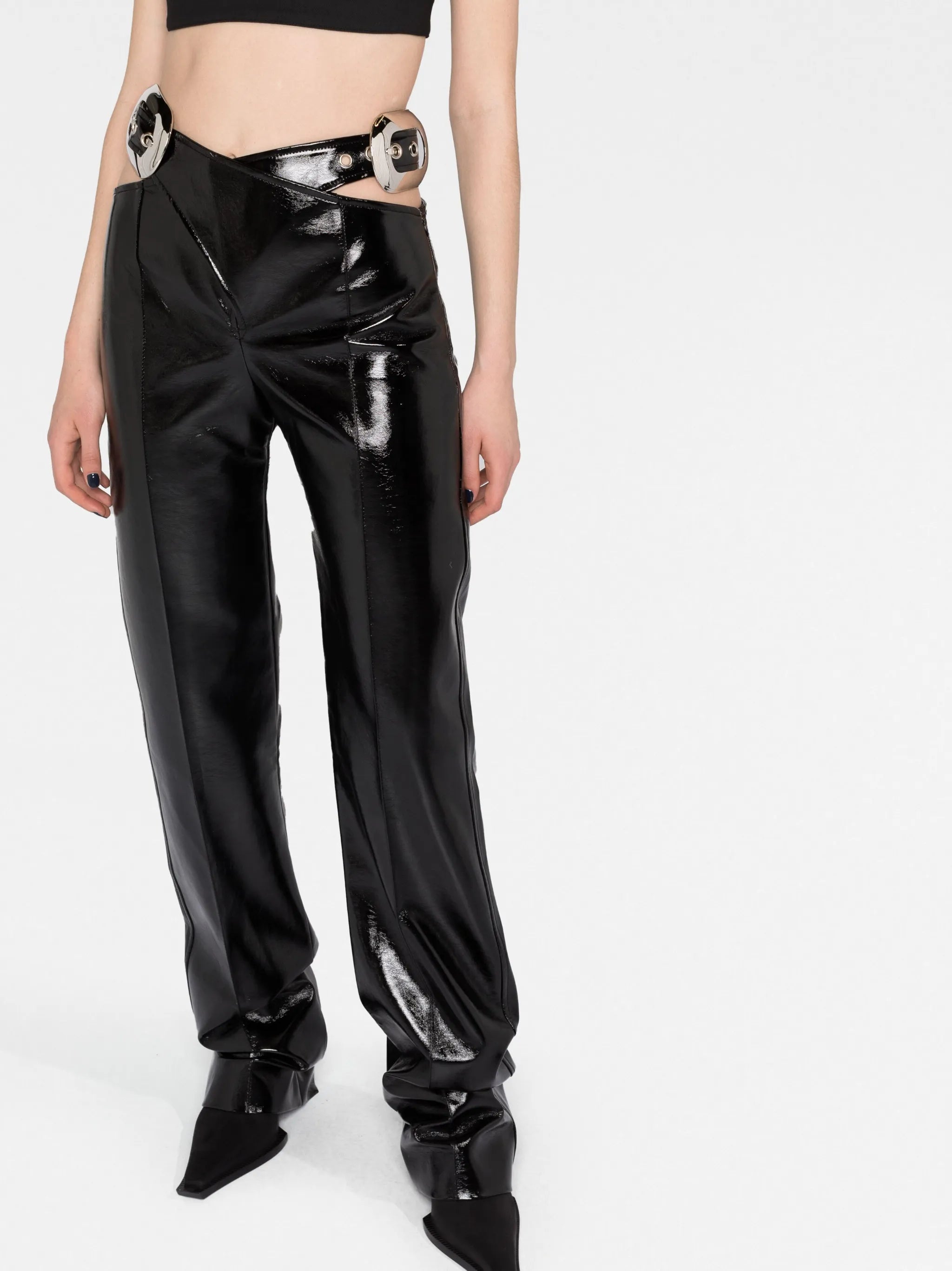 lacquered-finish high-waisted trousers