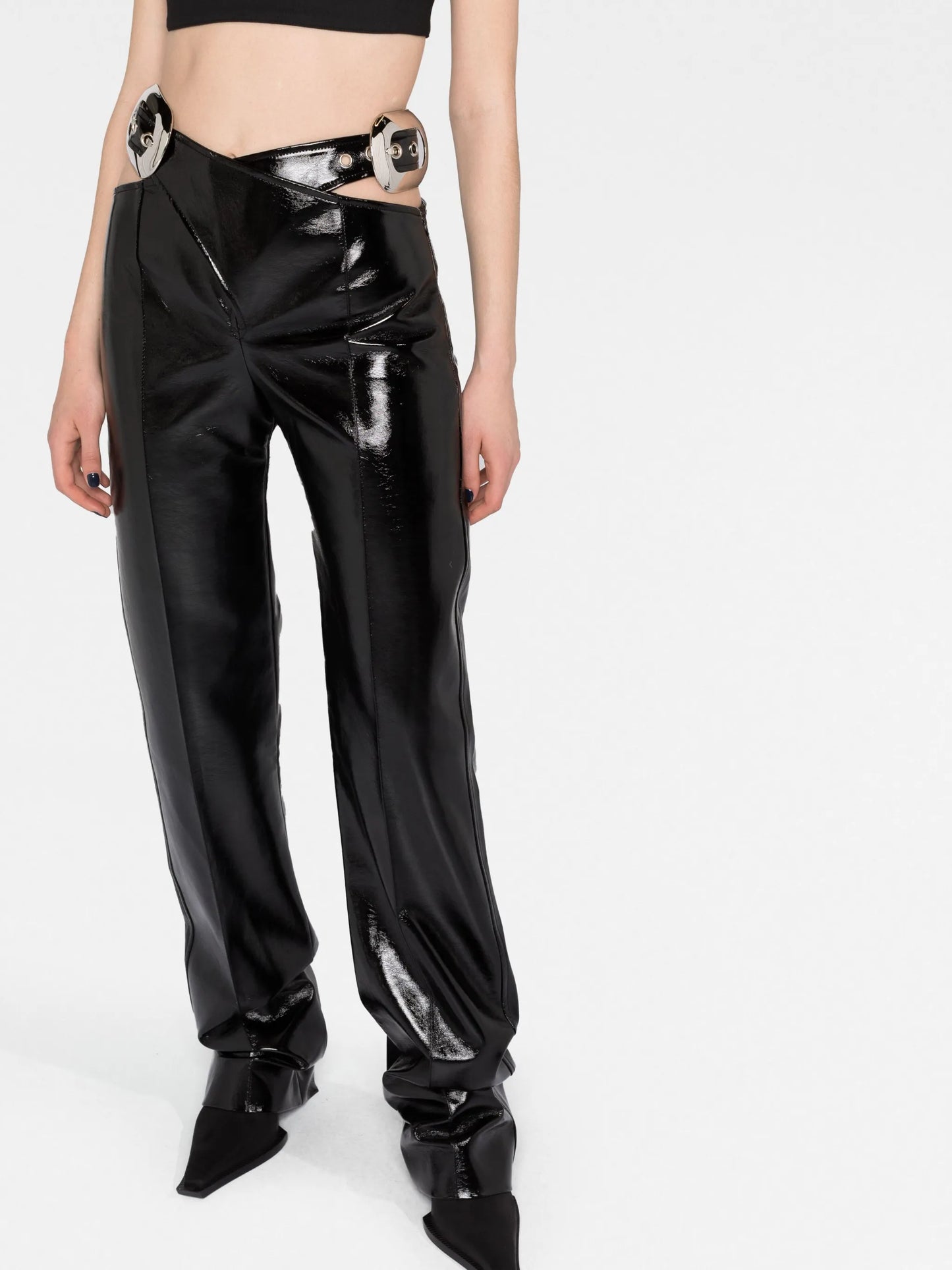 lacquered-finish high-waisted trousers
