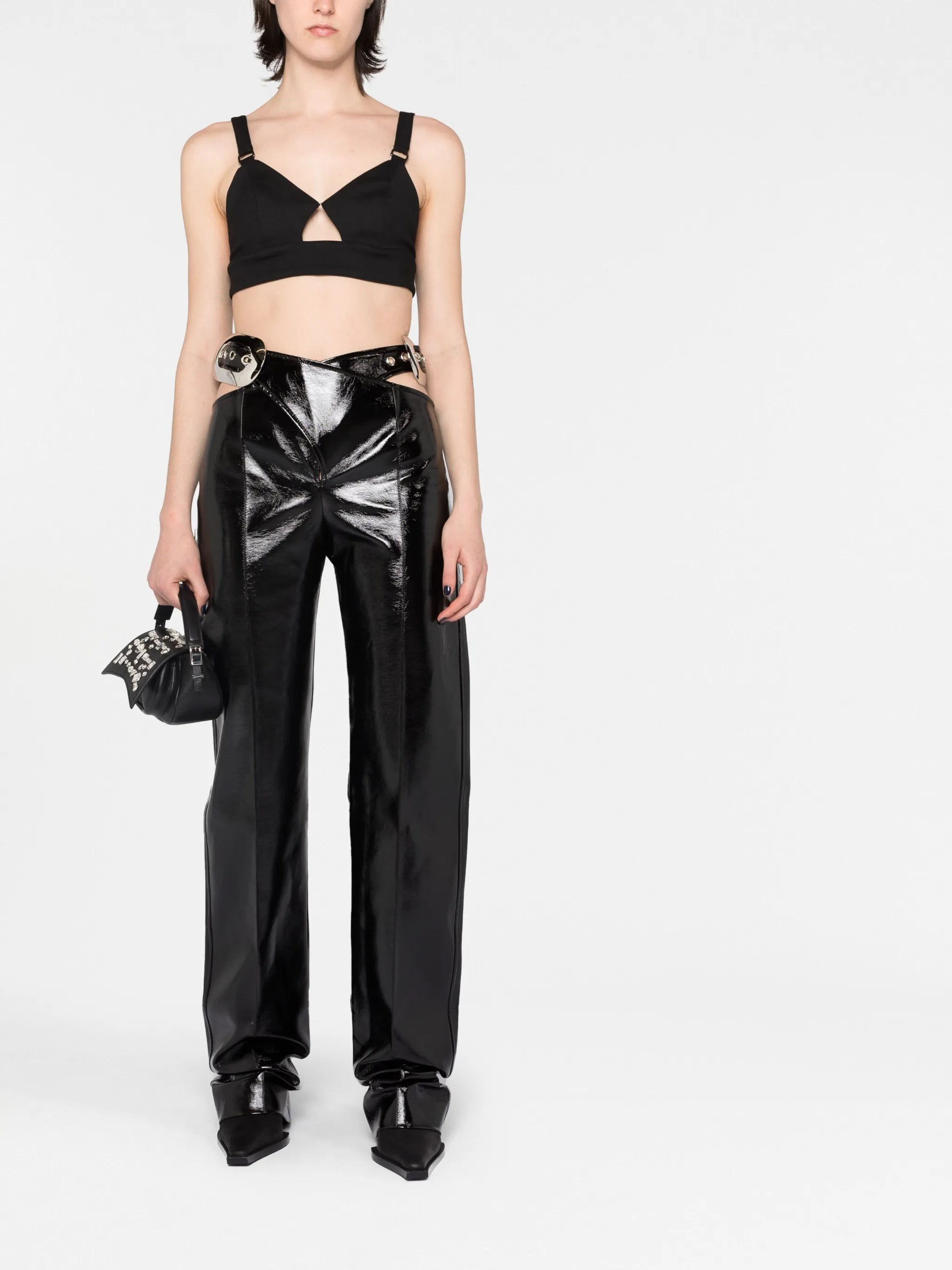 lacquered-finish high-waisted trousers