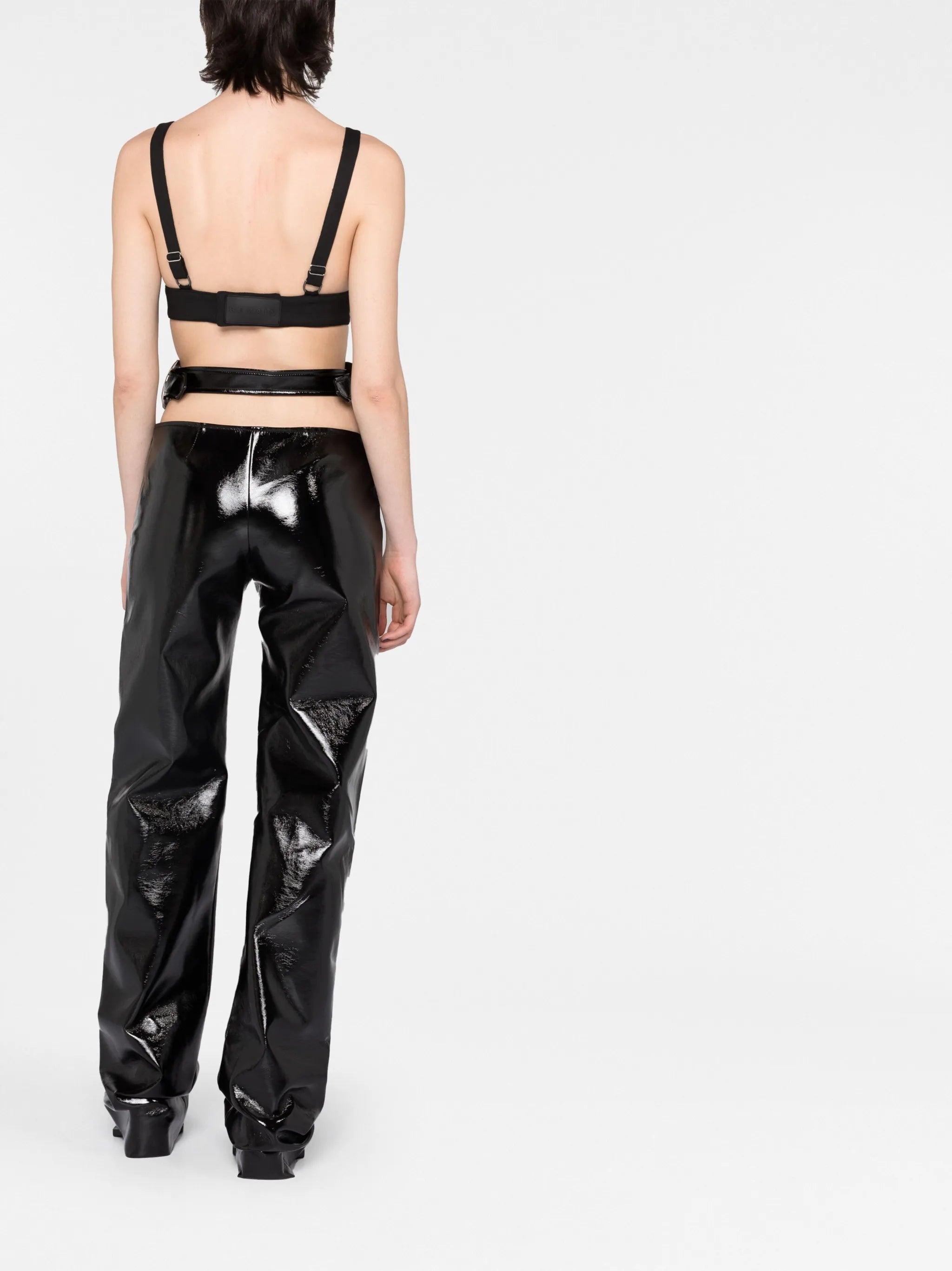 lacquered-finish high-waisted trousers