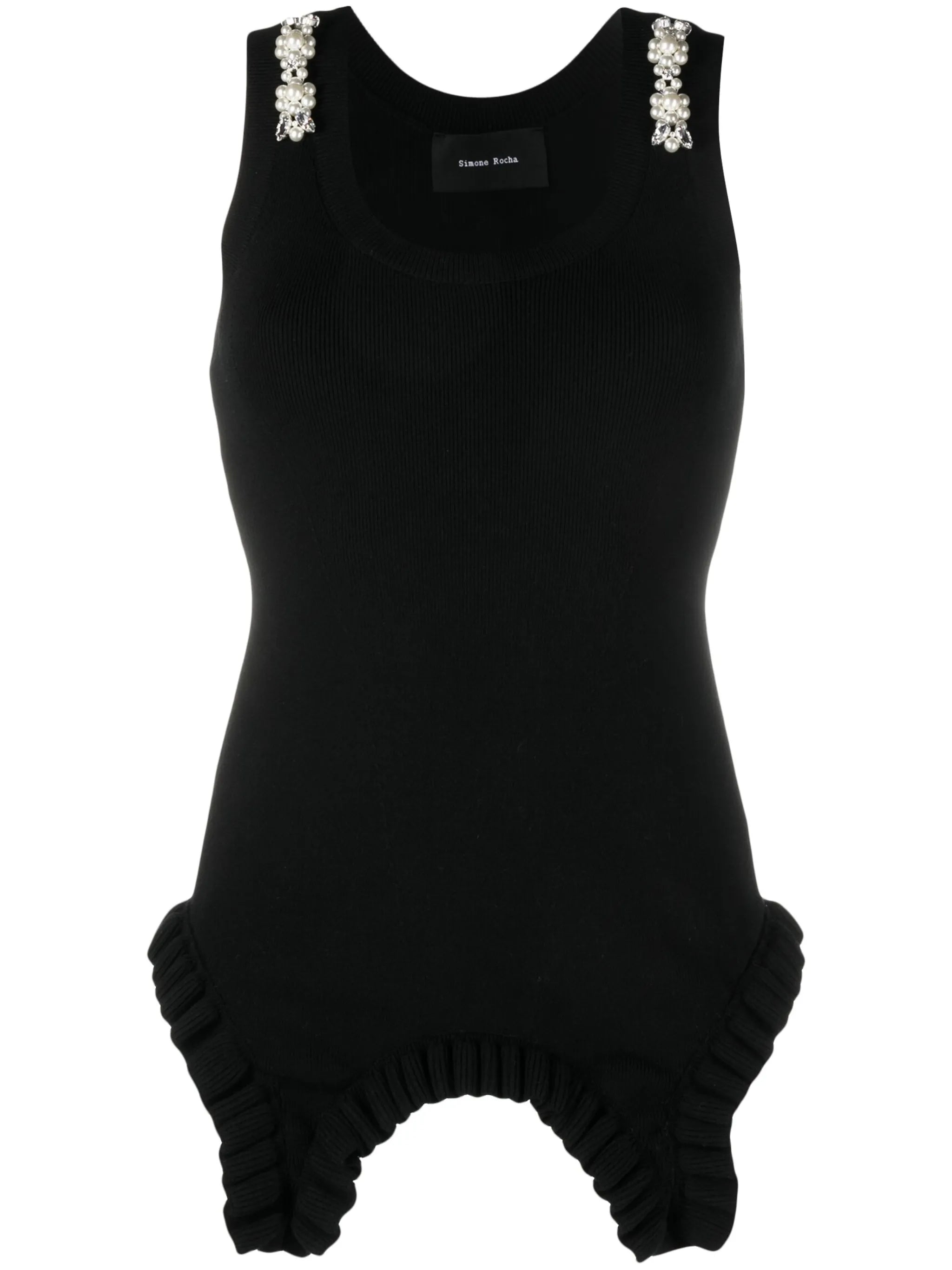 asymmetric hem pearl-embellished top