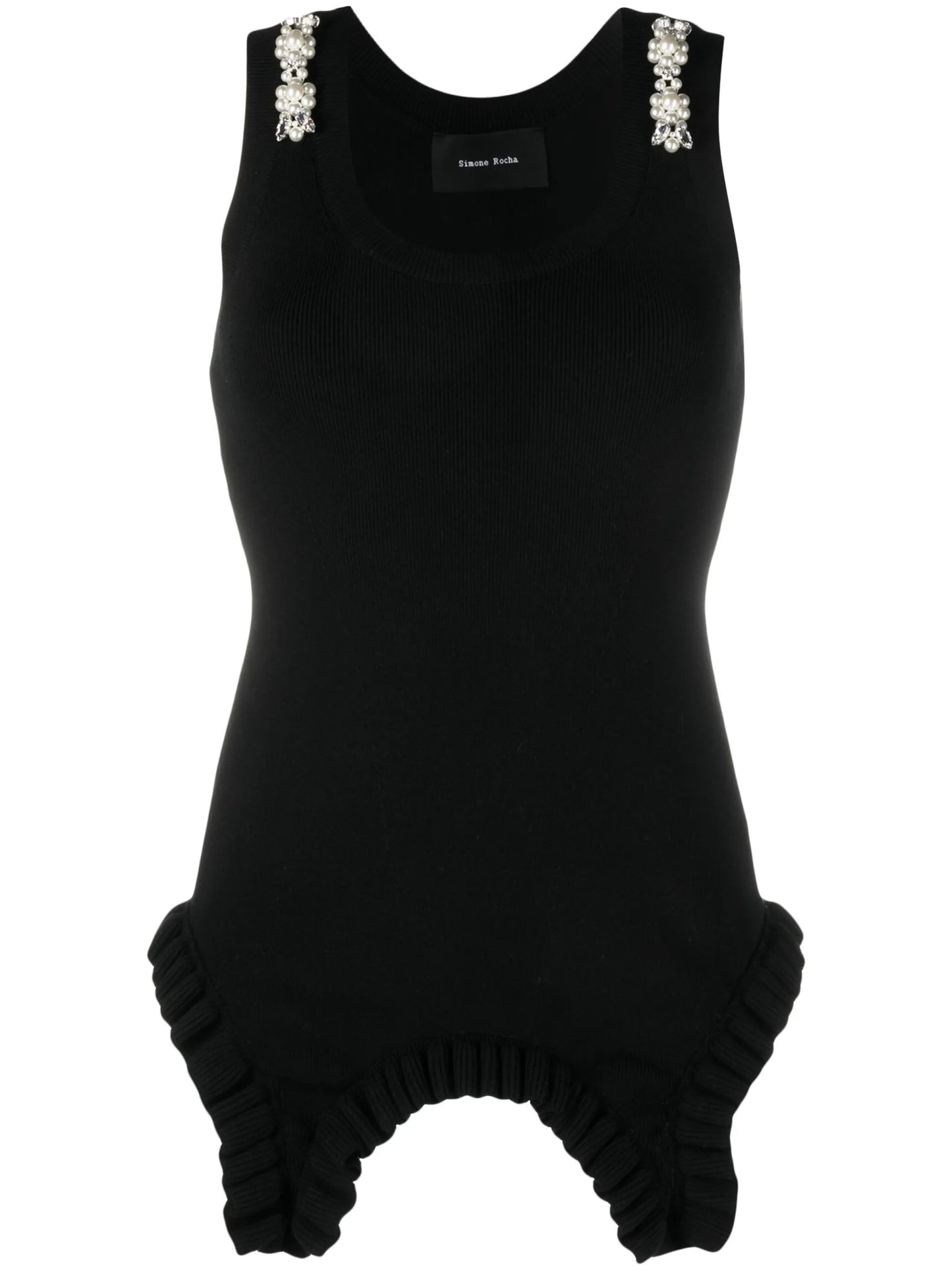 asymmetric hem pearl-embellished top