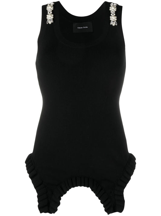asymmetric hem pearl-embellished top