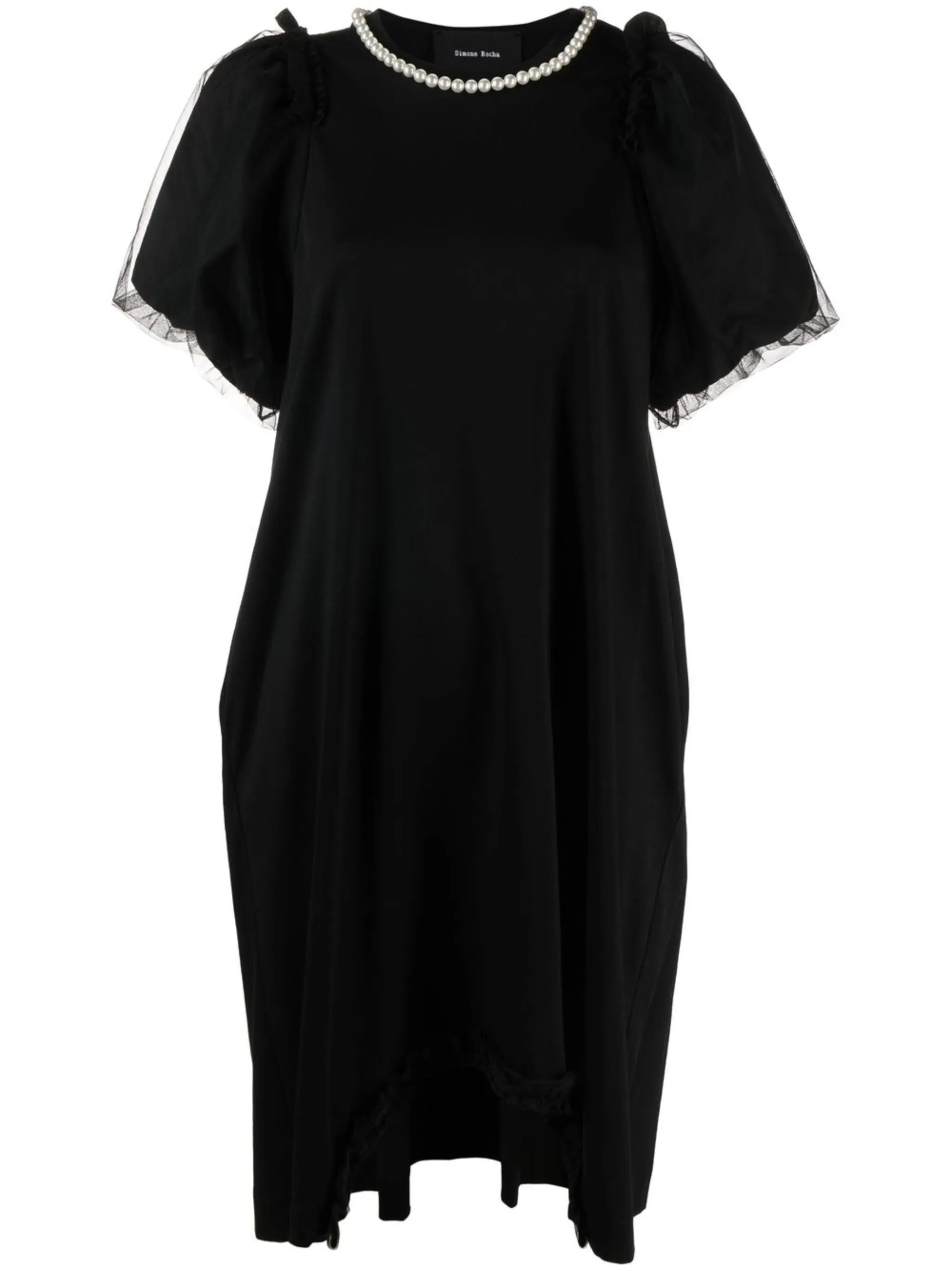 tulle-sleeves pearl-embellished T-shirt dress