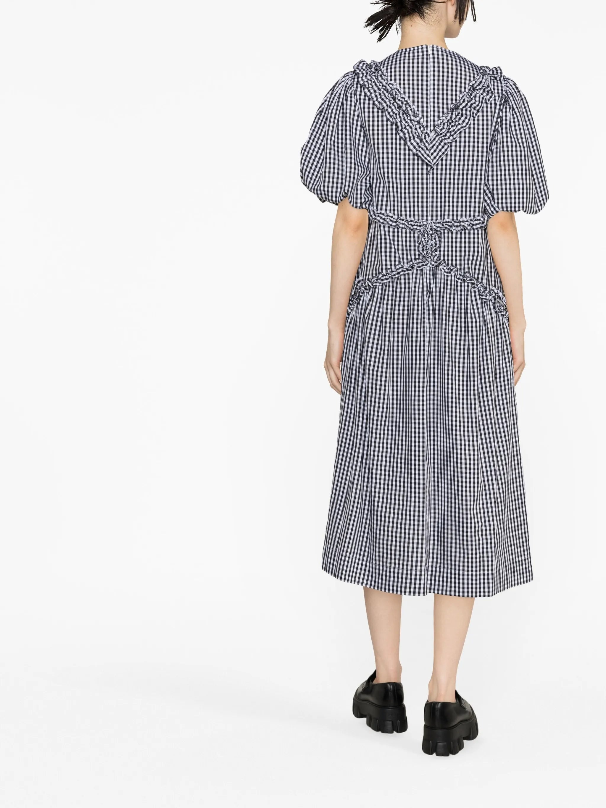 gingham-check puff-sleeve dress