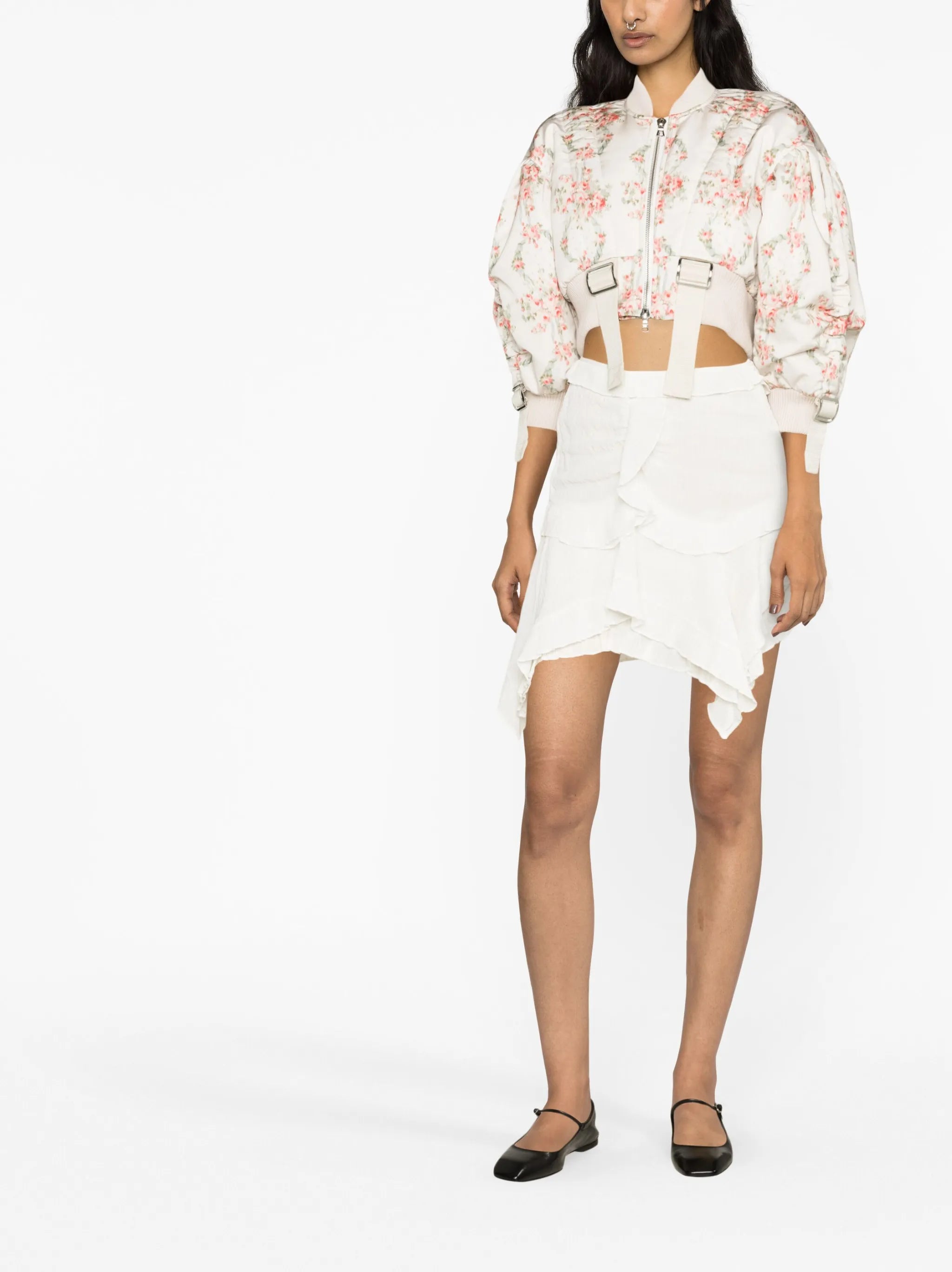 floral-print cropped bomber jacket