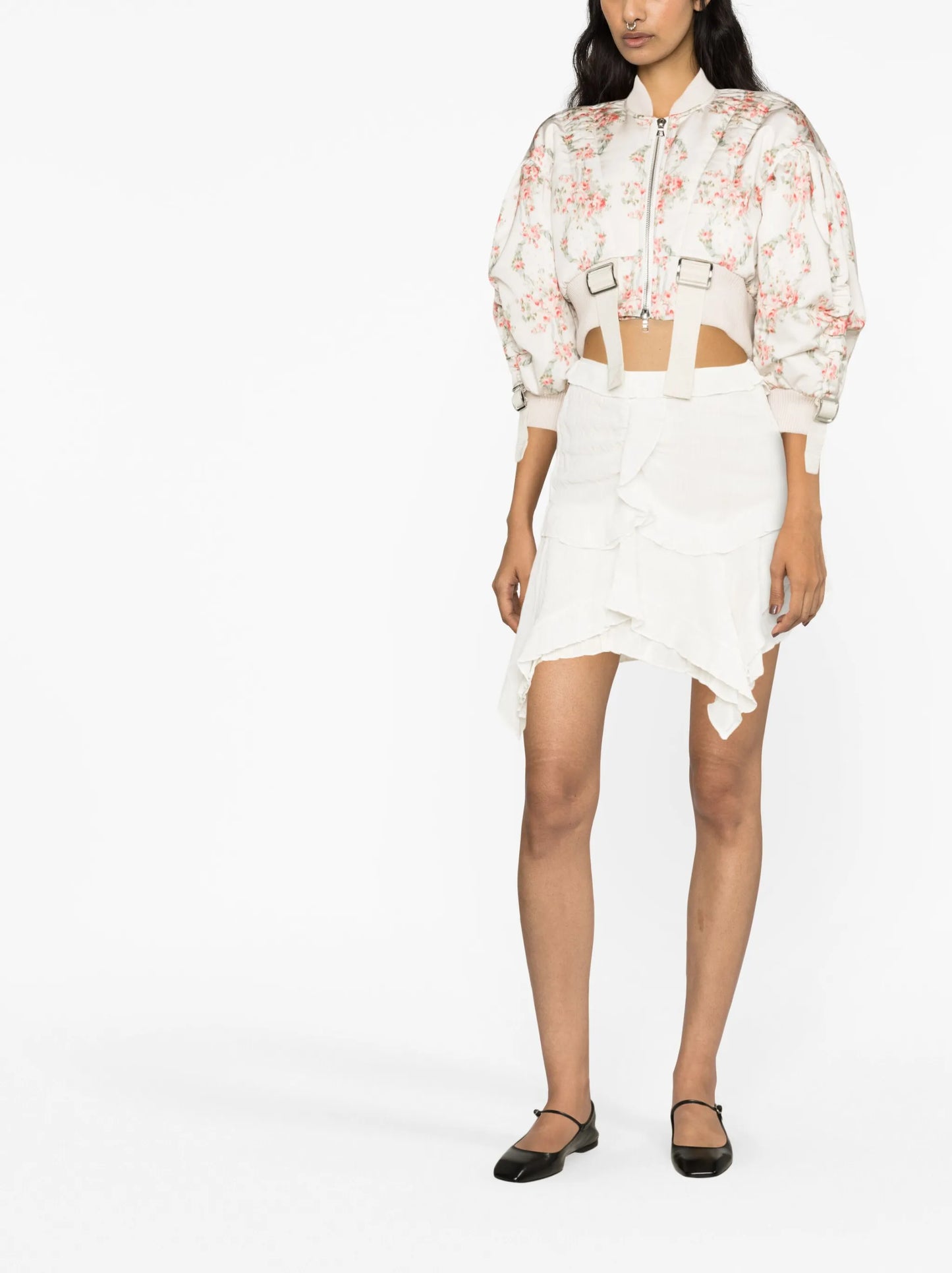 floral-print cropped bomber jacket