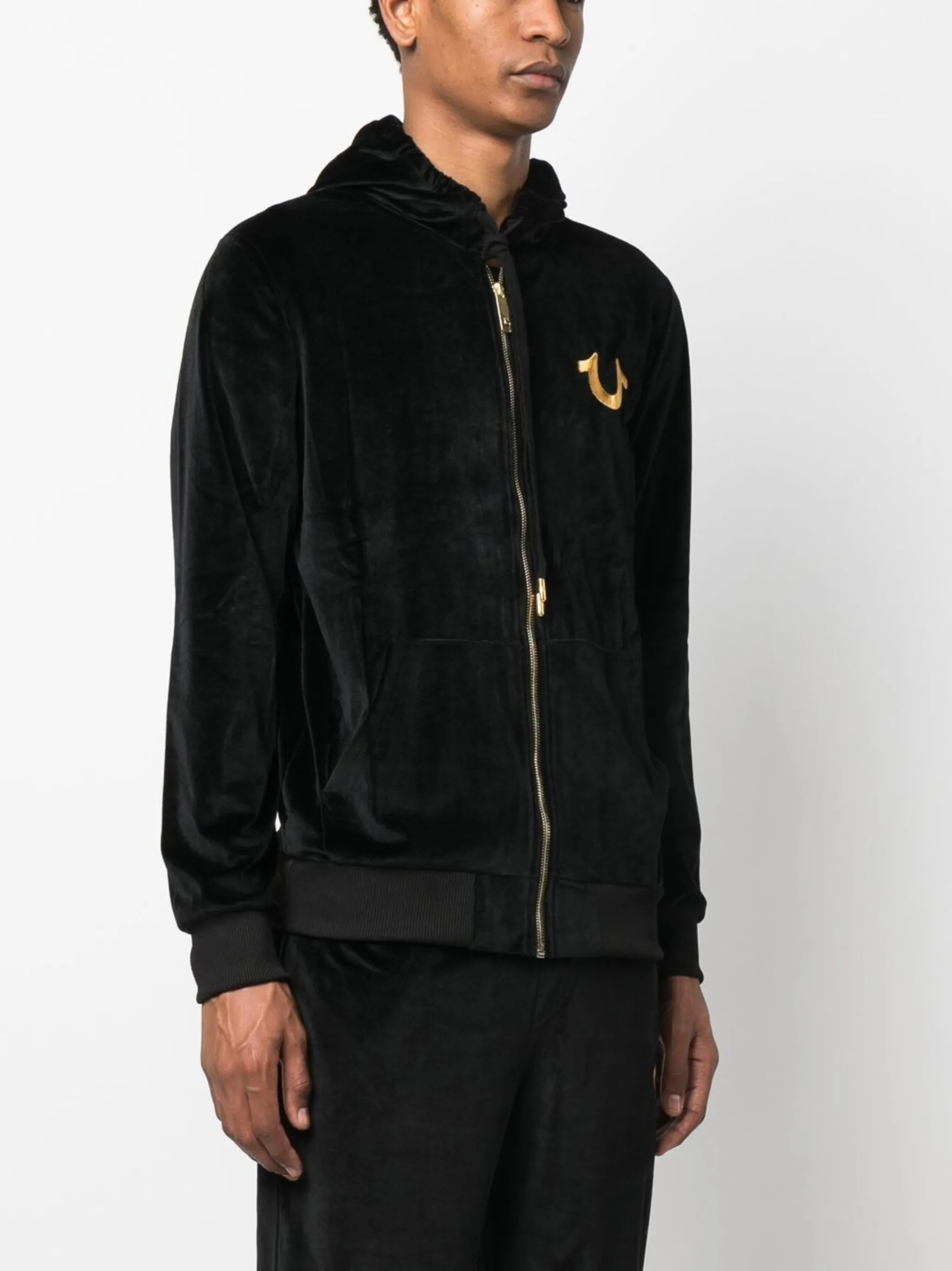 logo-print velour zipped hoodie