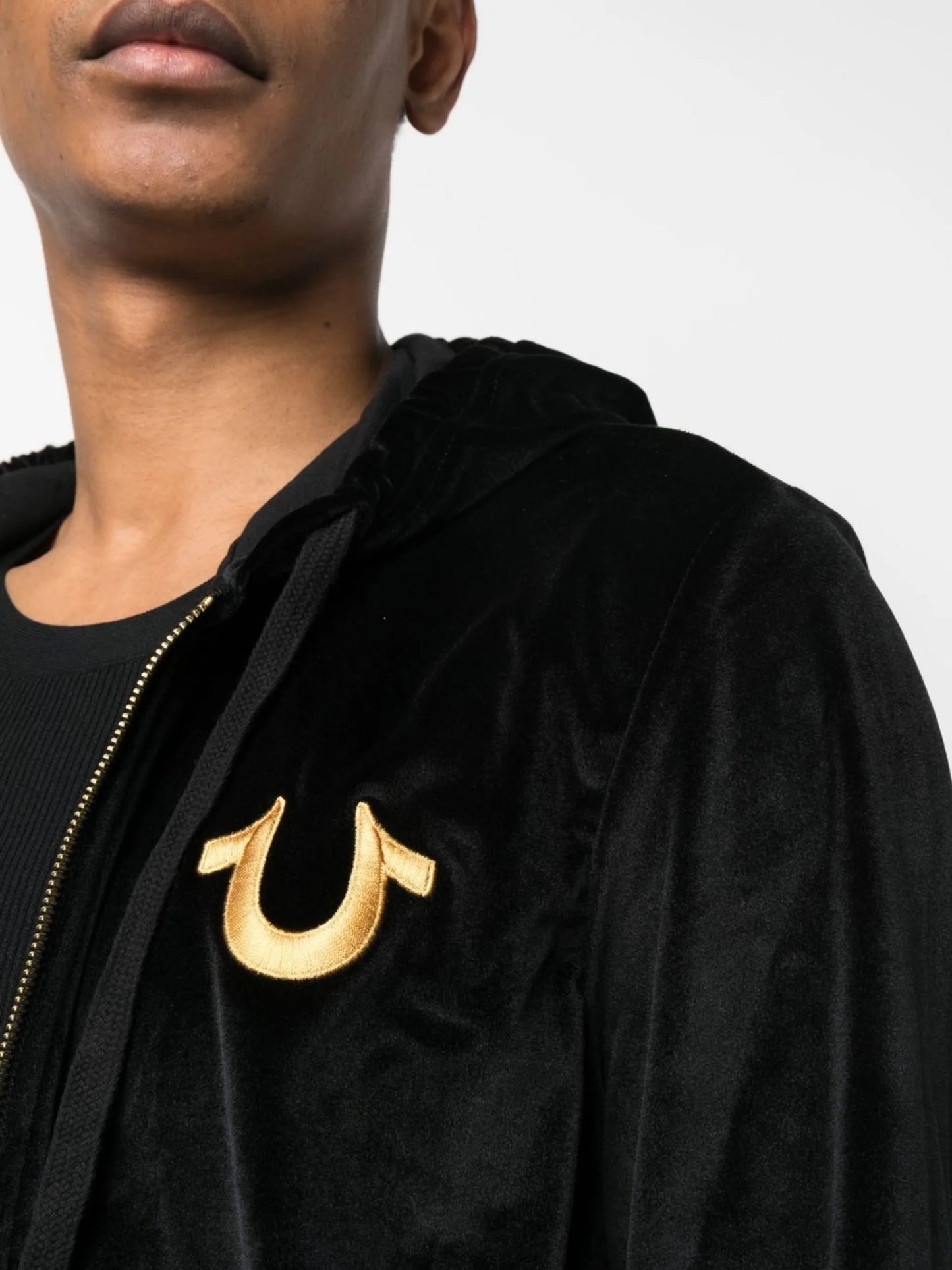 logo-print velour zipped hoodie