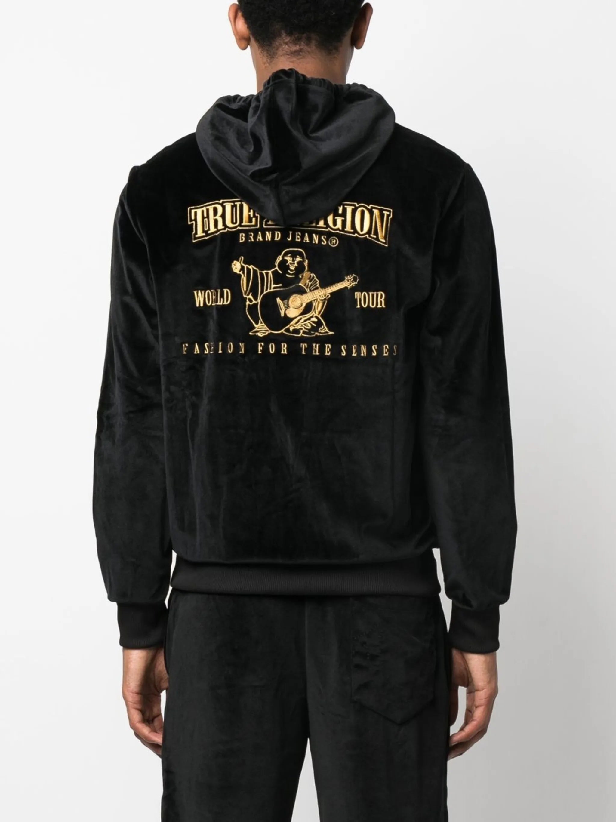 logo-print velour zipped hoodie