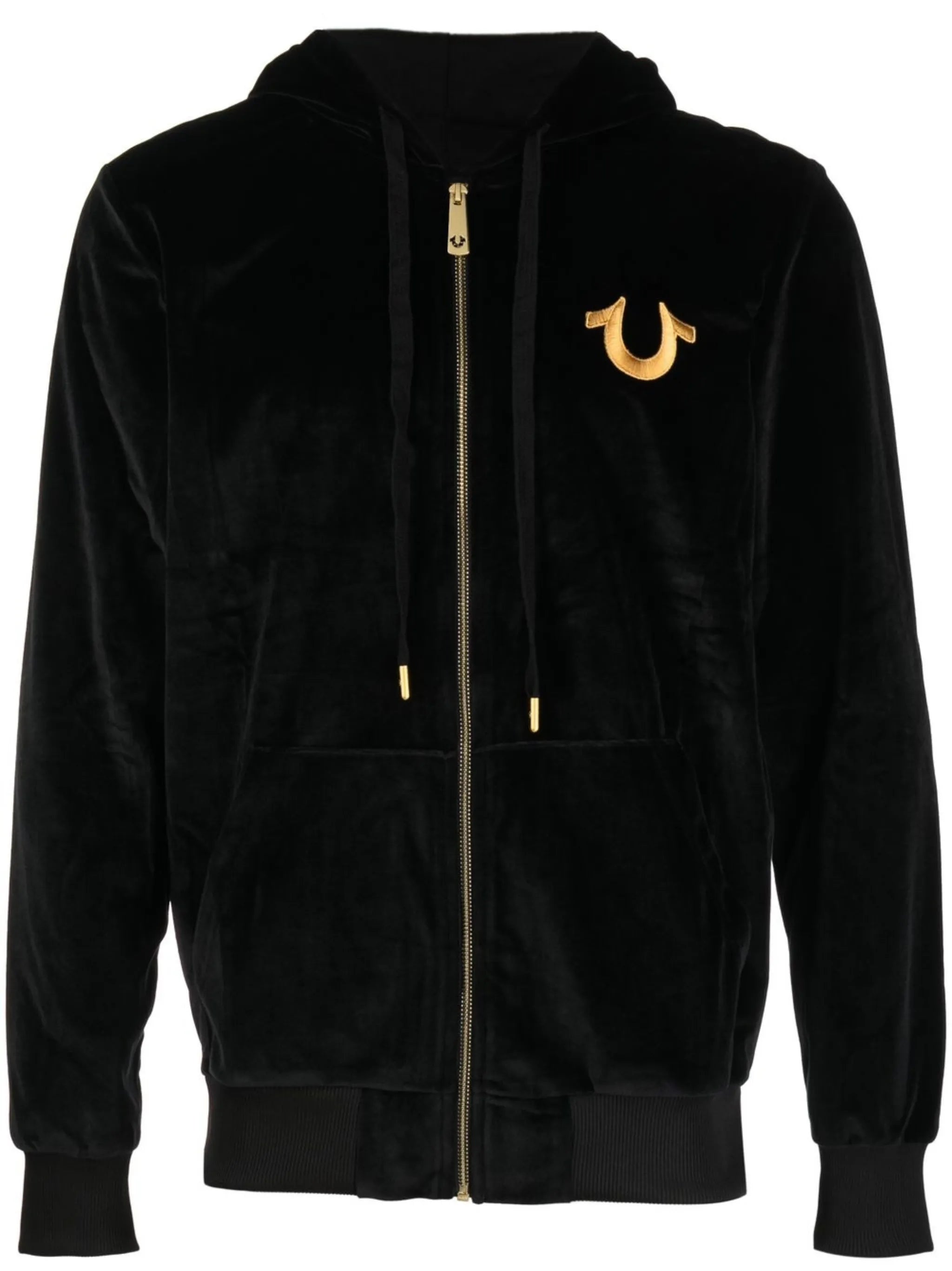 logo-print velour zipped hoodie