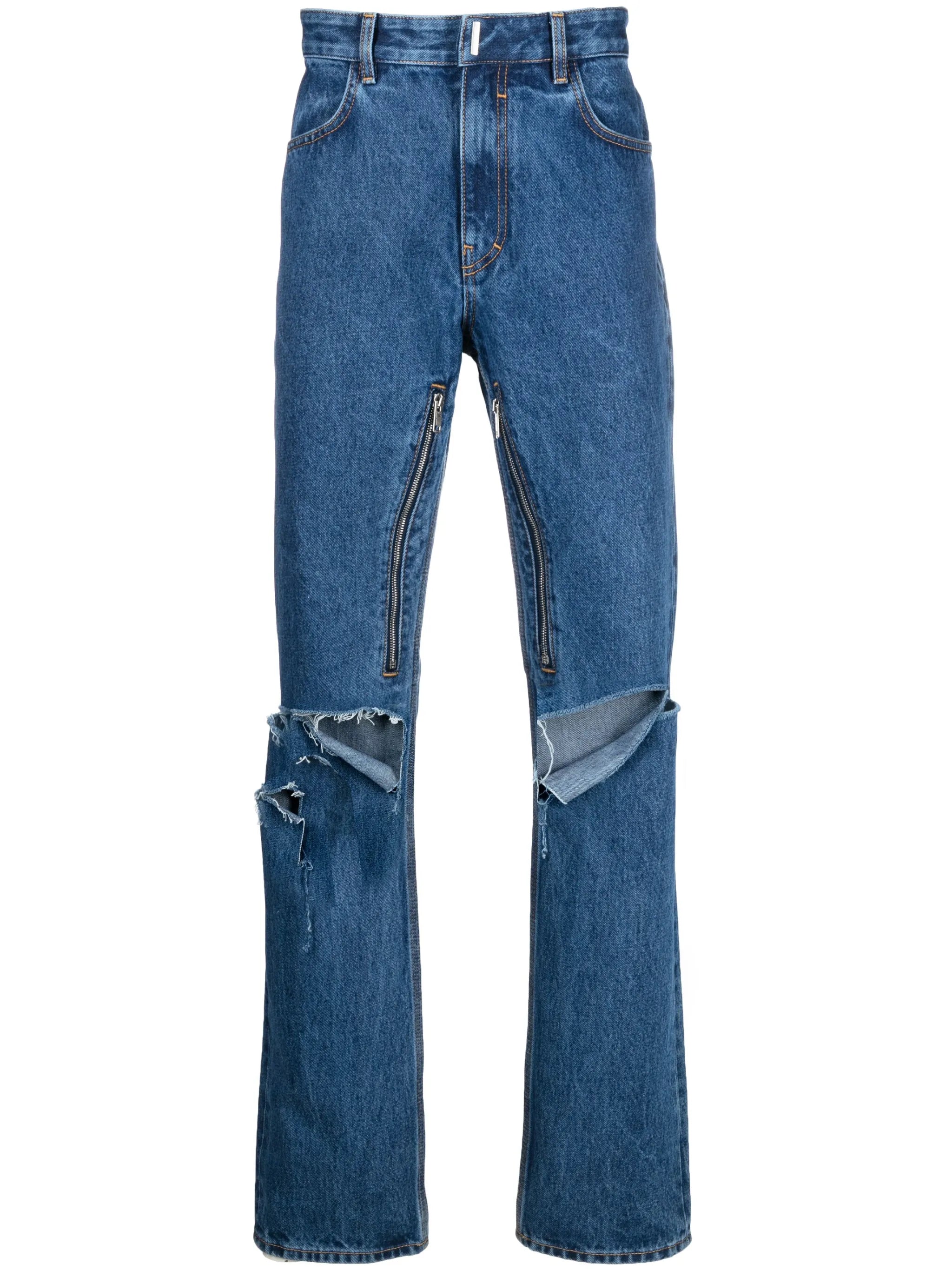 high-waisted ripped jeans