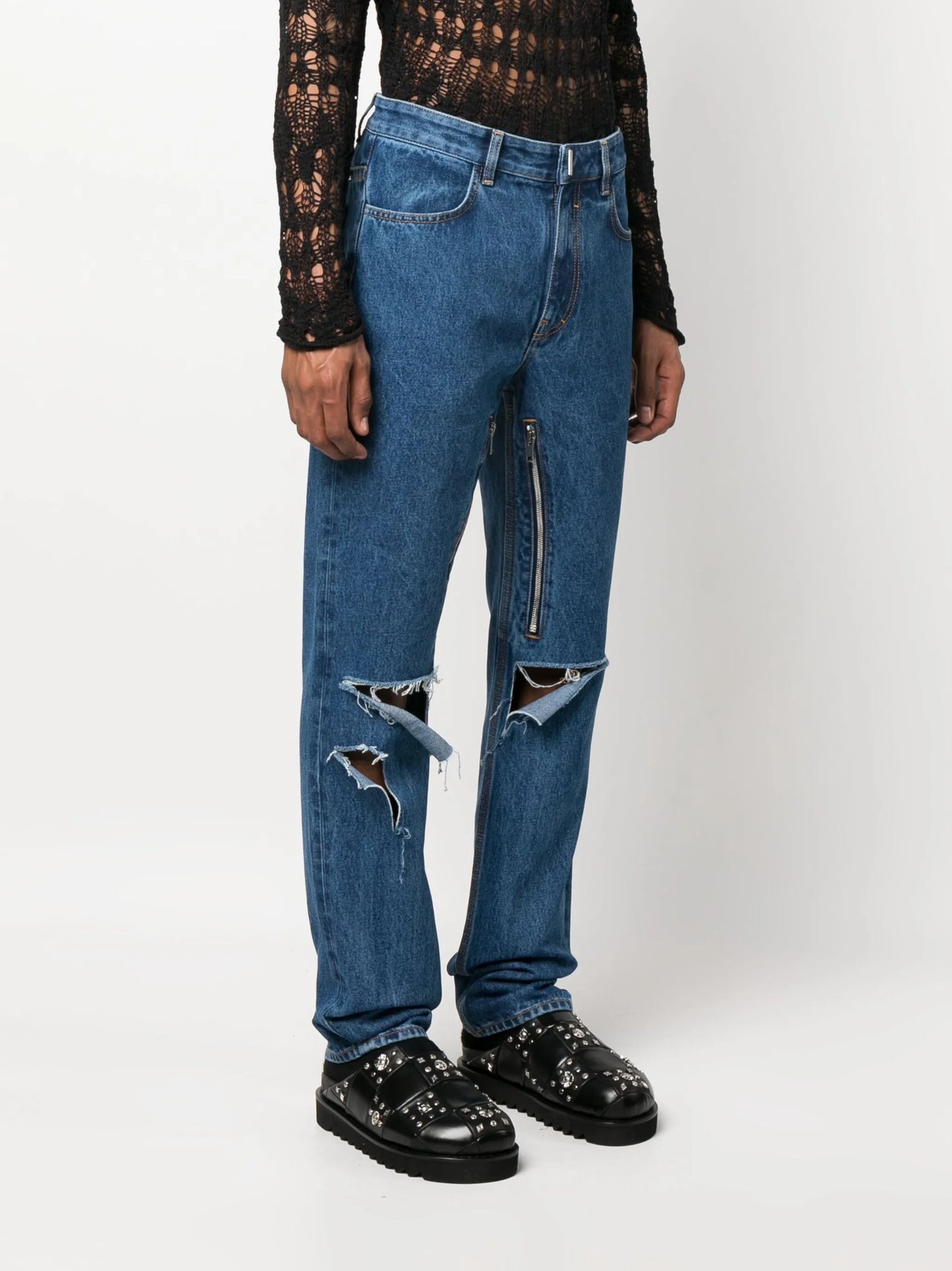 high-waisted ripped jeans