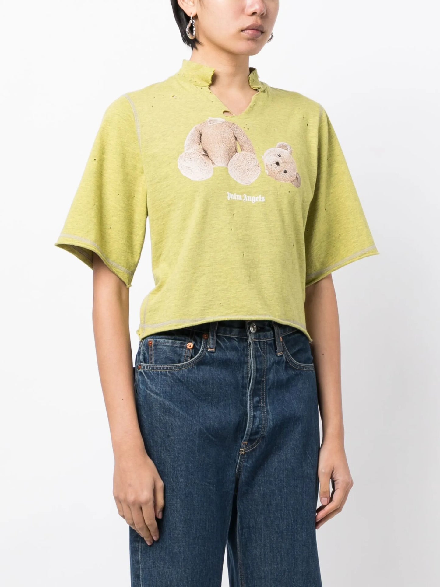 Bear-print distressed T-shirt