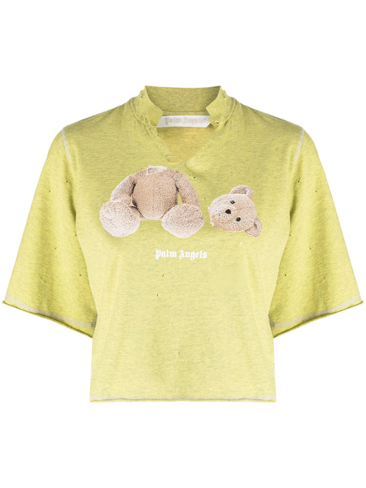 Bear-print distressed T-shirt