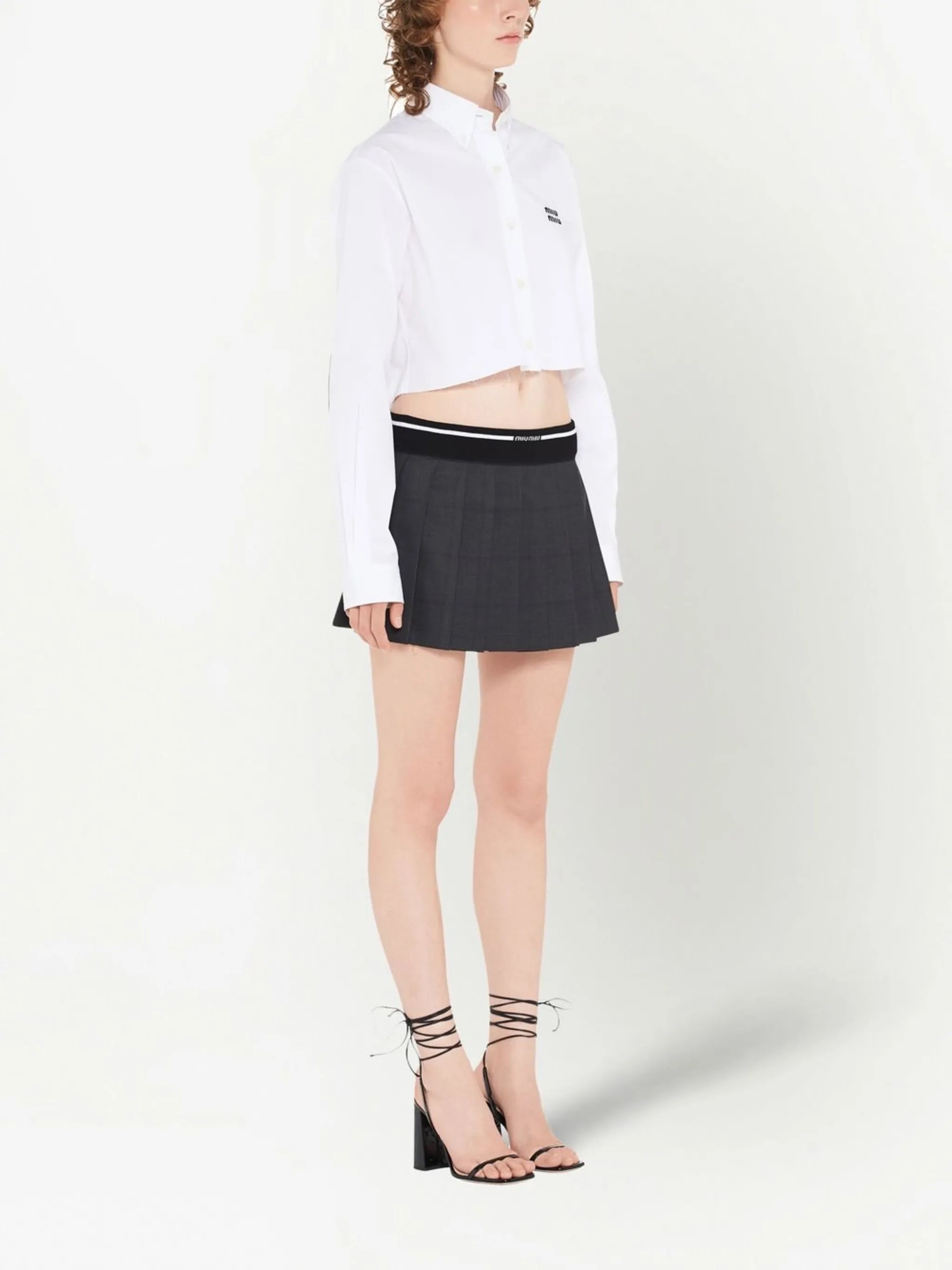Glen plaid-check pleated mini skirt