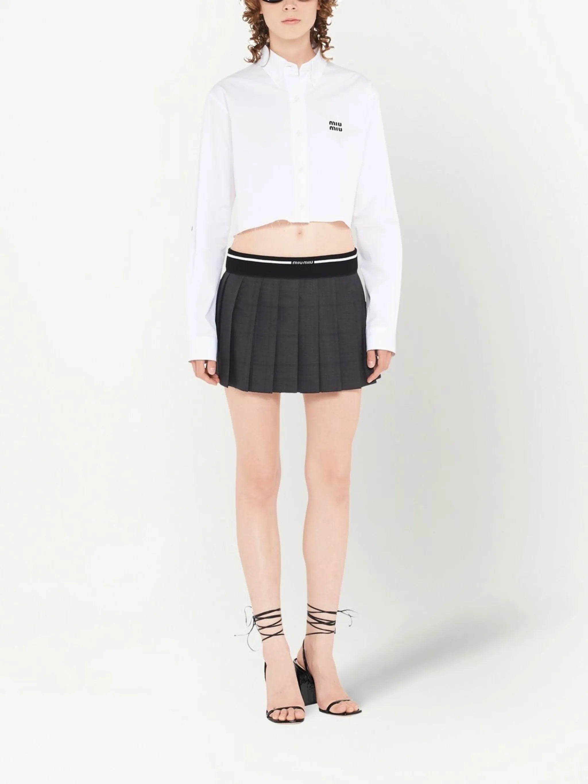 Glen plaid-check pleated mini skirt