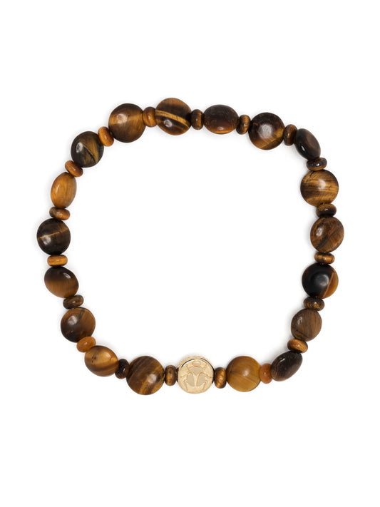 14kt yellow gold Scarab tiger eye beaded bracelet