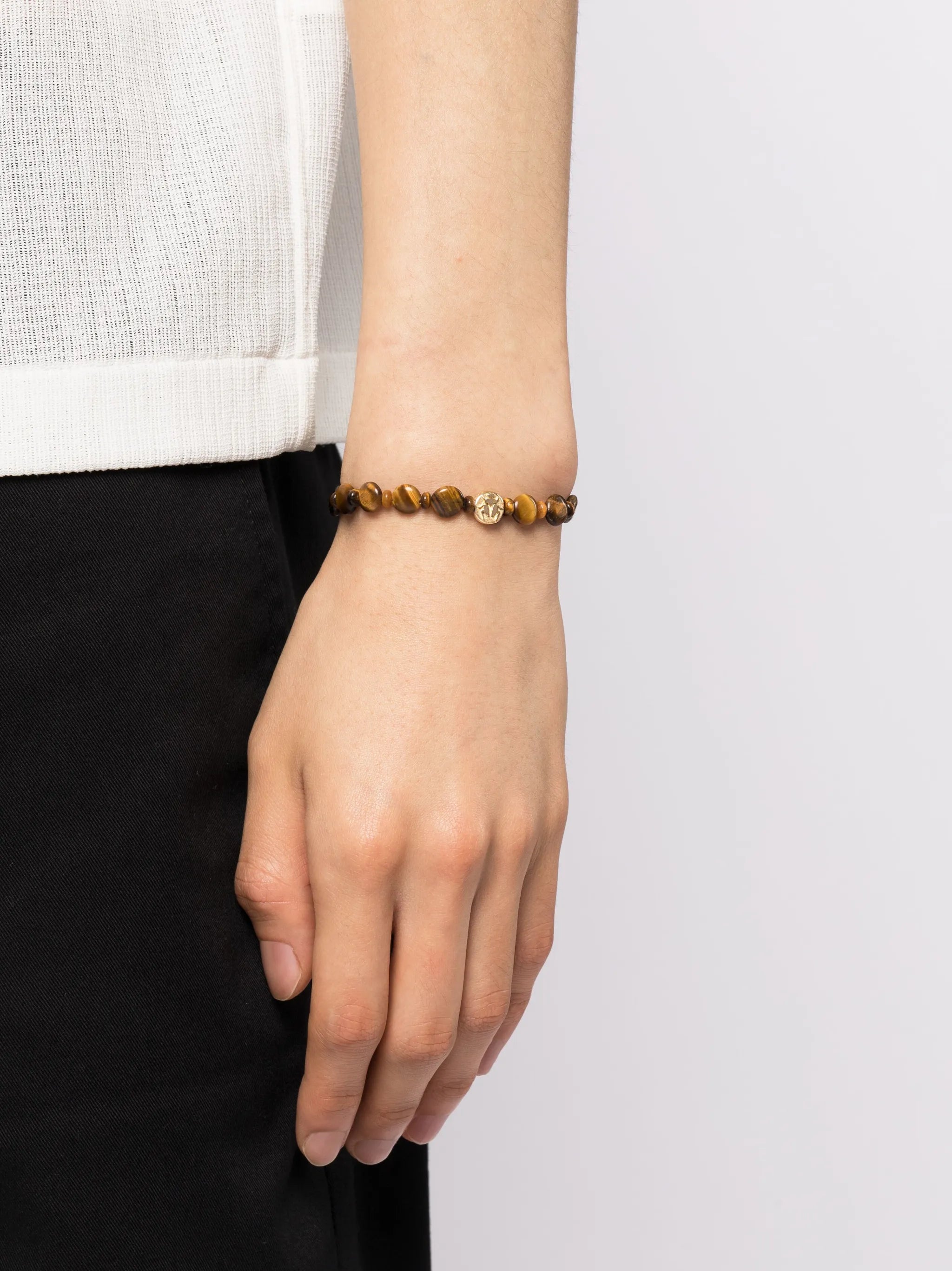 14kt yellow gold Scarab tiger eye beaded bracelet