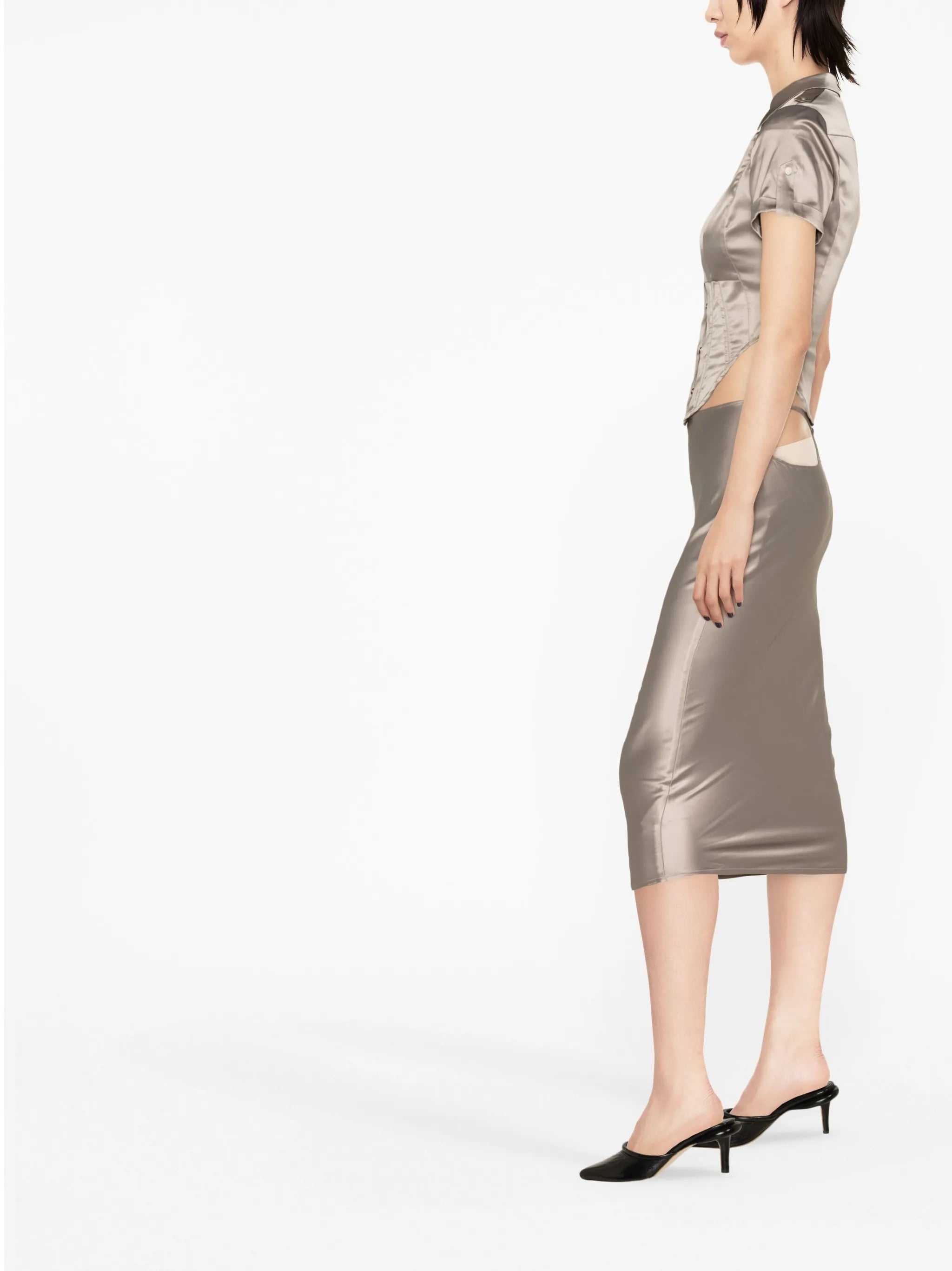 Verona cut-out satin midi skirt