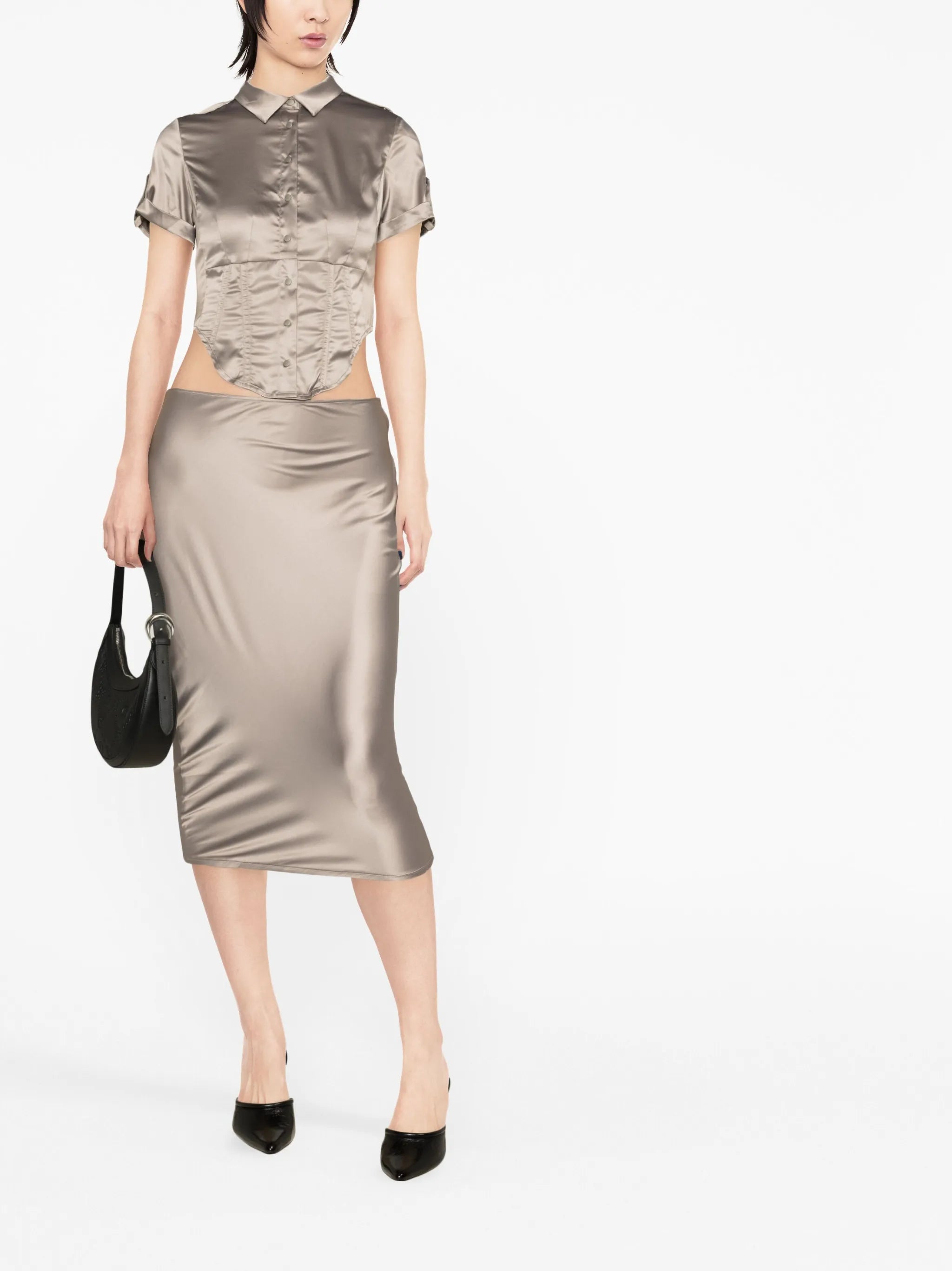 Verona cut-out satin midi skirt
