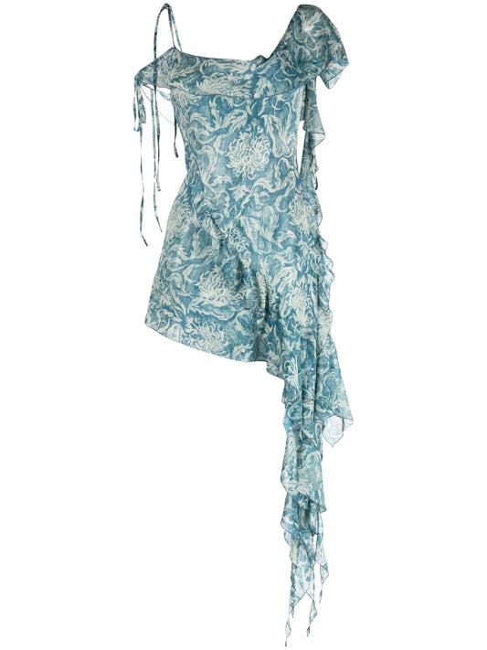 Cyclo wallpaper-print asymmetric minidress