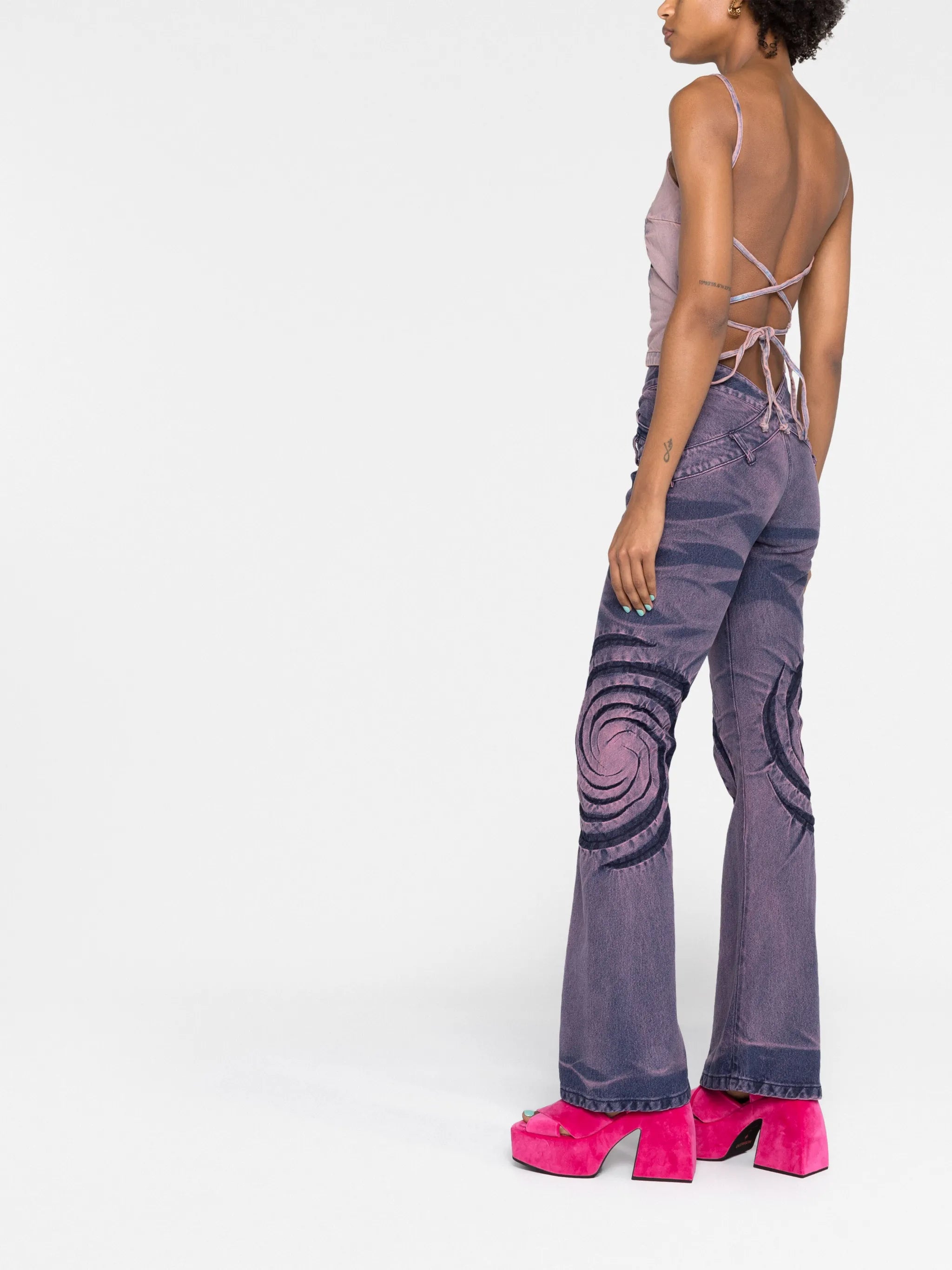tie-dye lace-up denim top